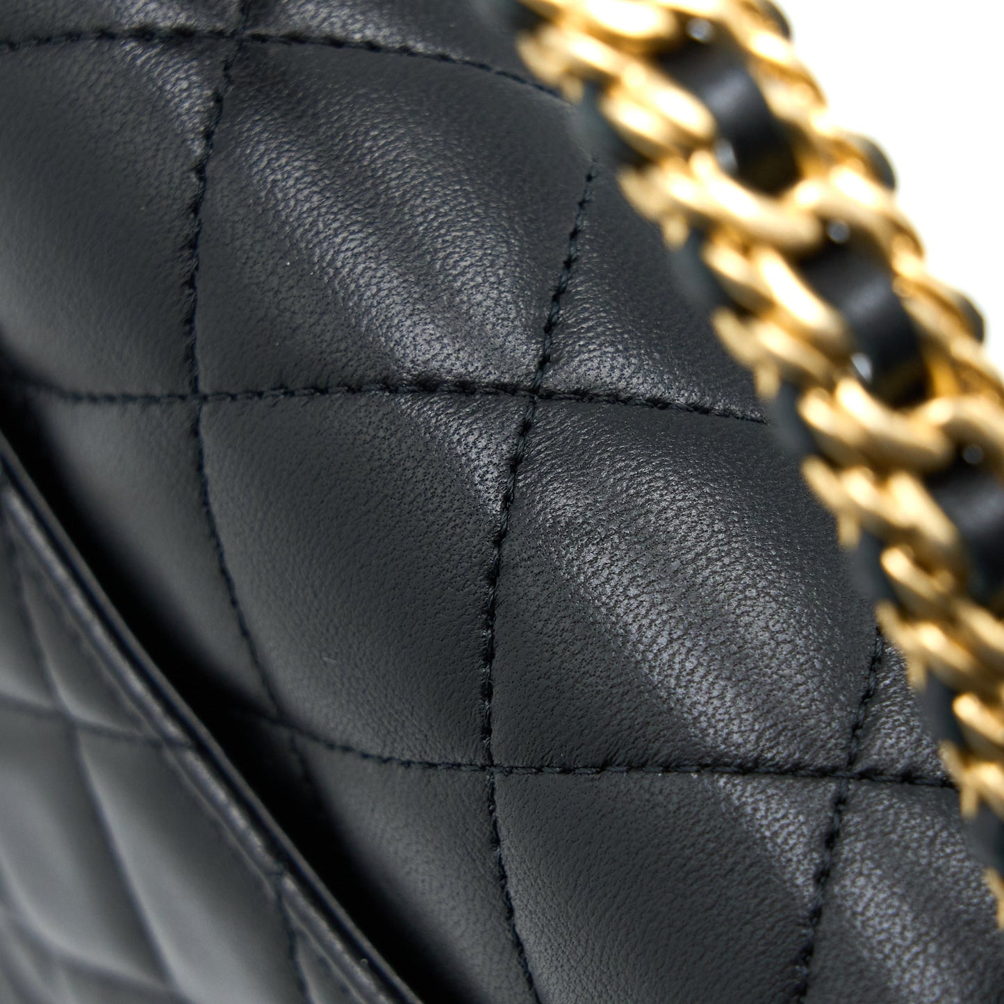 Chanel Detailed Top Handle Wallet on Chain Lambskin Black  (Microchip)