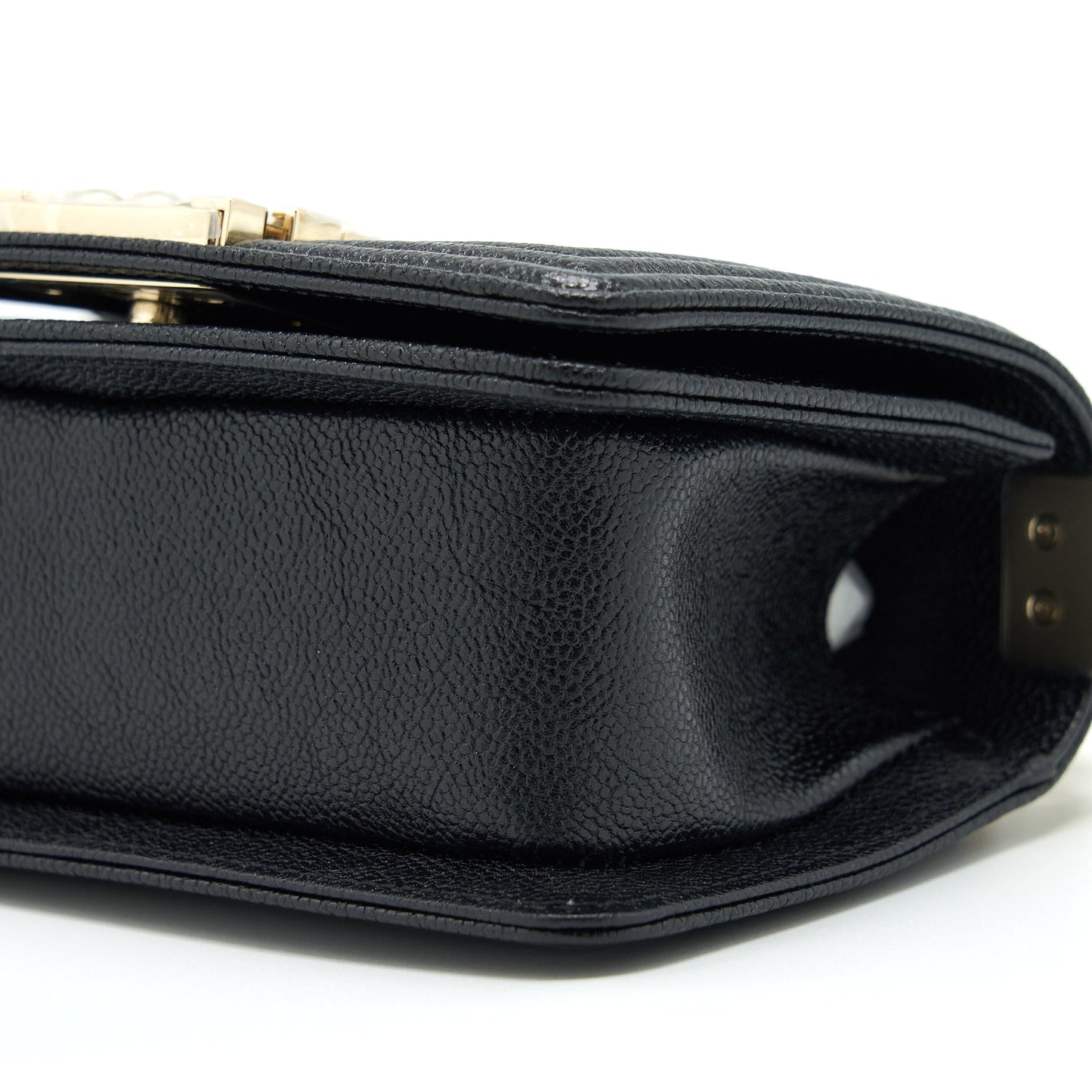 Chanel Mini Chevron Boy Bag Grained Calfskin Black L