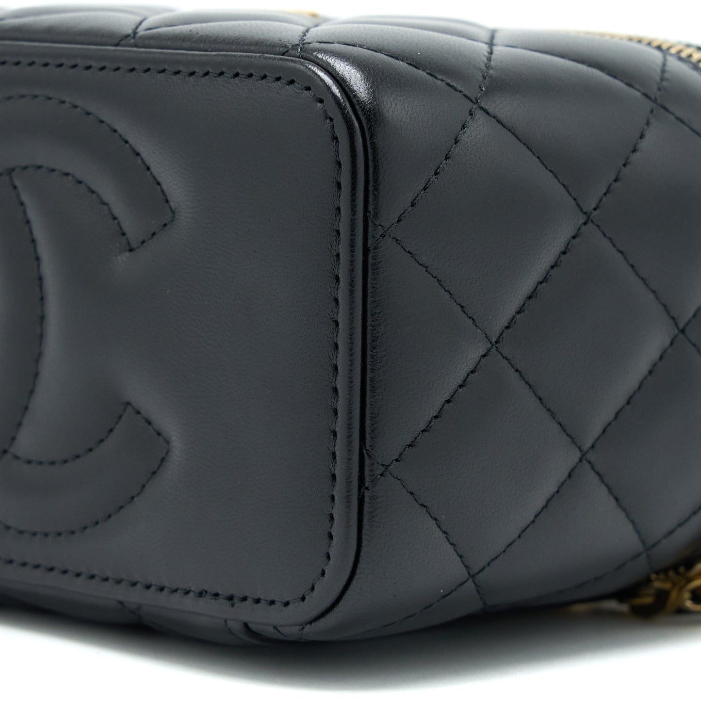 Chanel Long Vanity Detailed Gem Chain Lambskin Black  (Microchip)