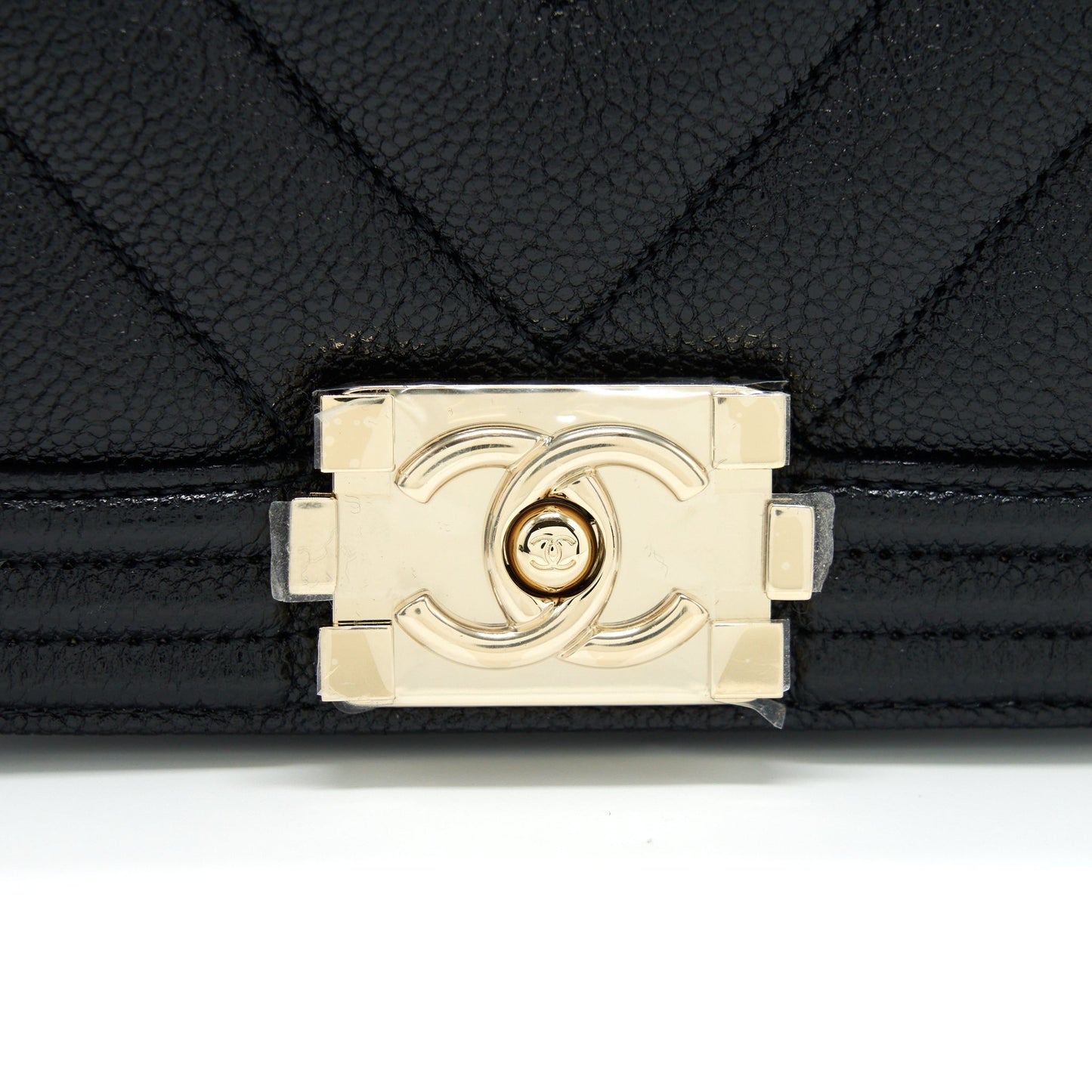 Chanel Mini Chevron Boy Bag Grained Calfskin Black L