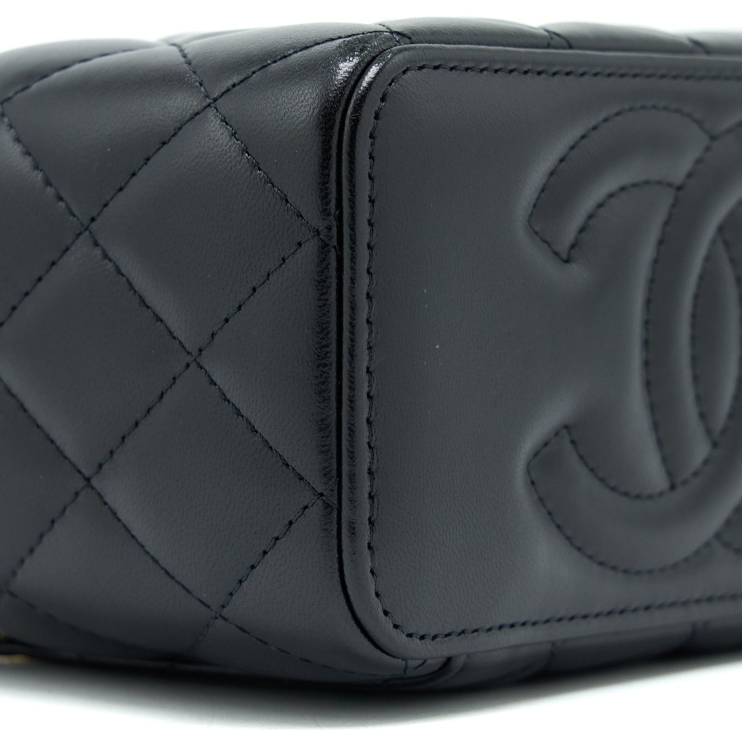 Chanel Long Vanity Detailed Gem Chain Lambskin Black  (Microchip)