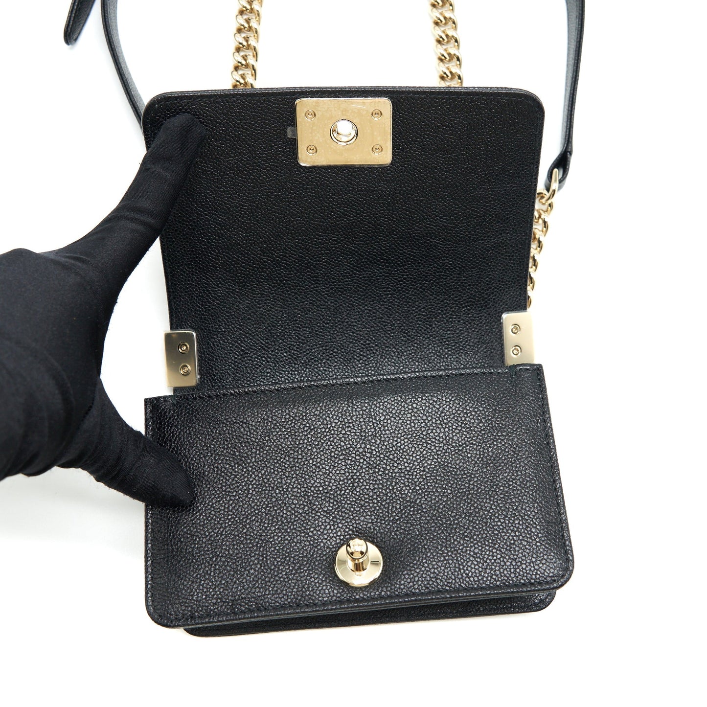 Chanel Mini Chevron Boy Bag Grained Calfskin Black L