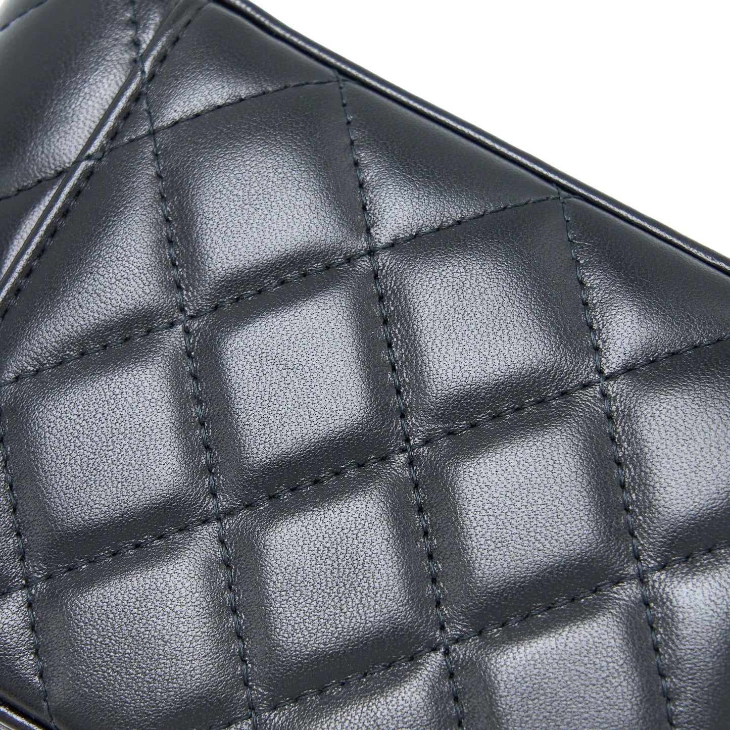 Chanel Long Vanity Detailed Gem Chain Lambskin Black  (Microchip)