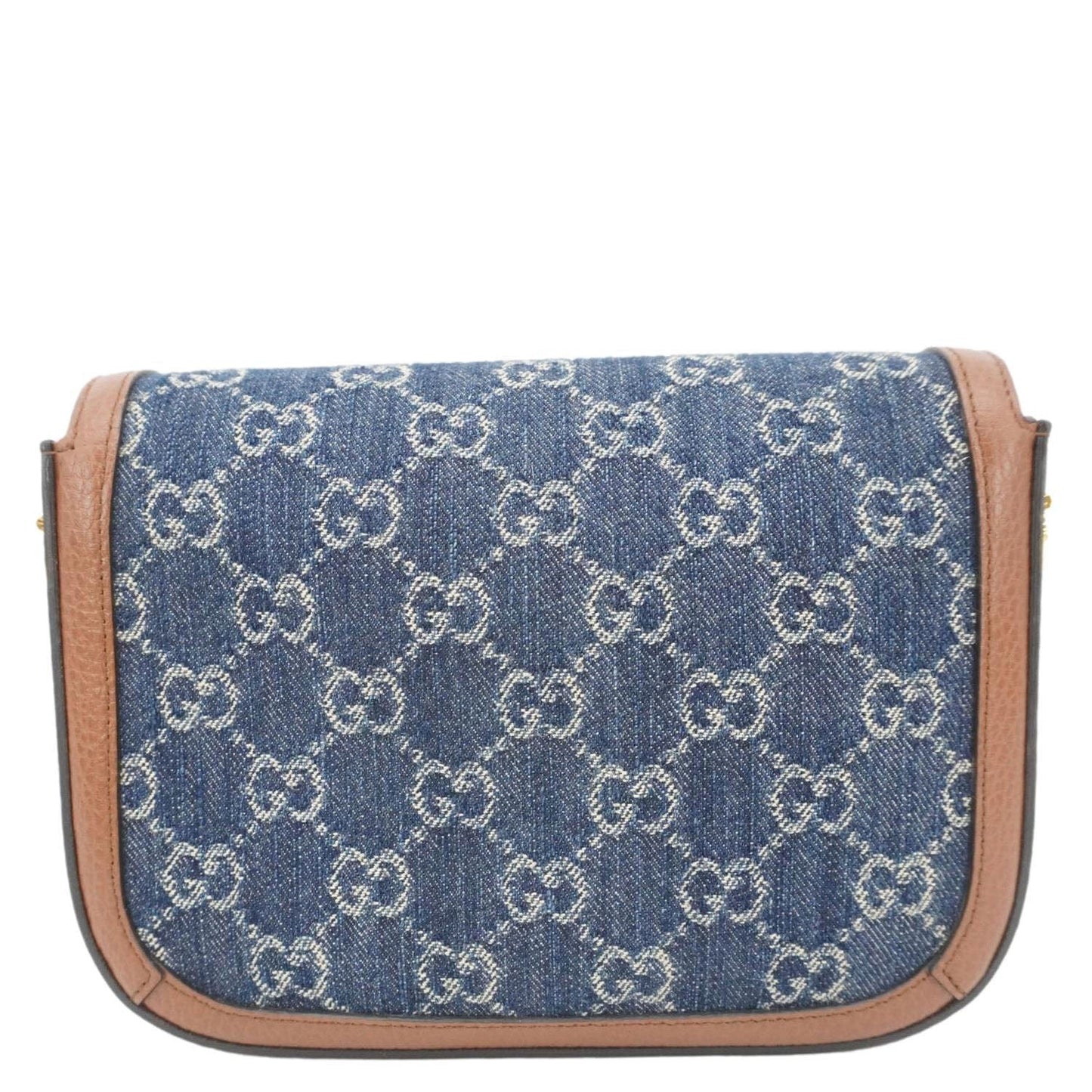 GUCCI Horsebit 1955 Flap Mini Denim Shoulder Bag Blue 658574