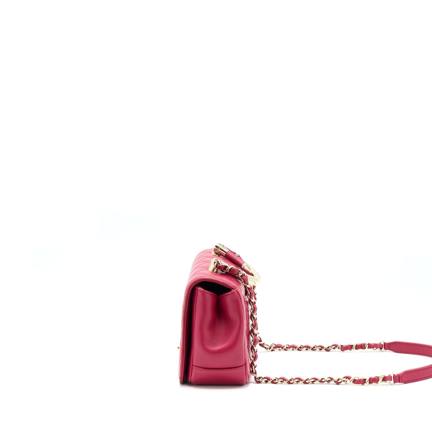Chanel Top Handle Flap Bag Crossbody Lambskin Pink