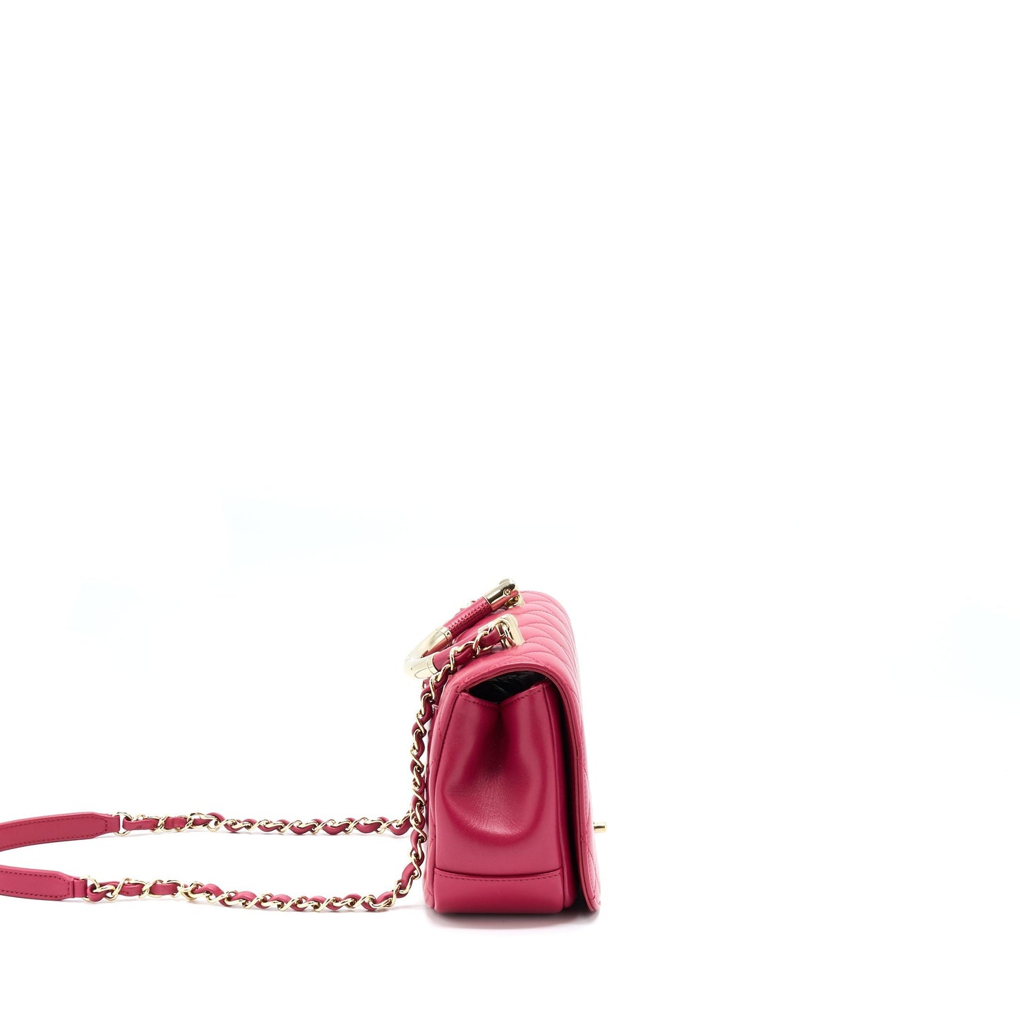 Chanel Top Handle Flap Bag Crossbody Lambskin Pink