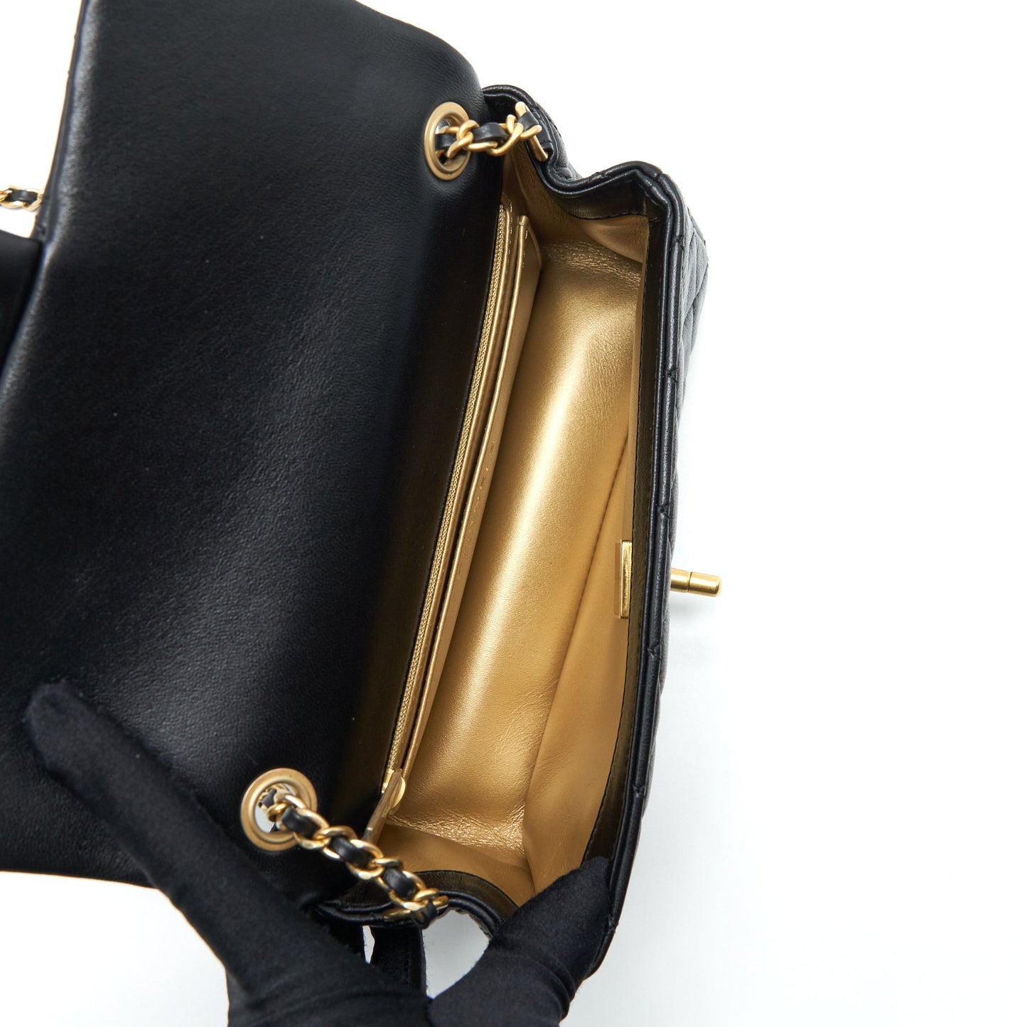 Chanel 22S Pearl Crush Mini Rectangular Flap Bag Lambskin Black