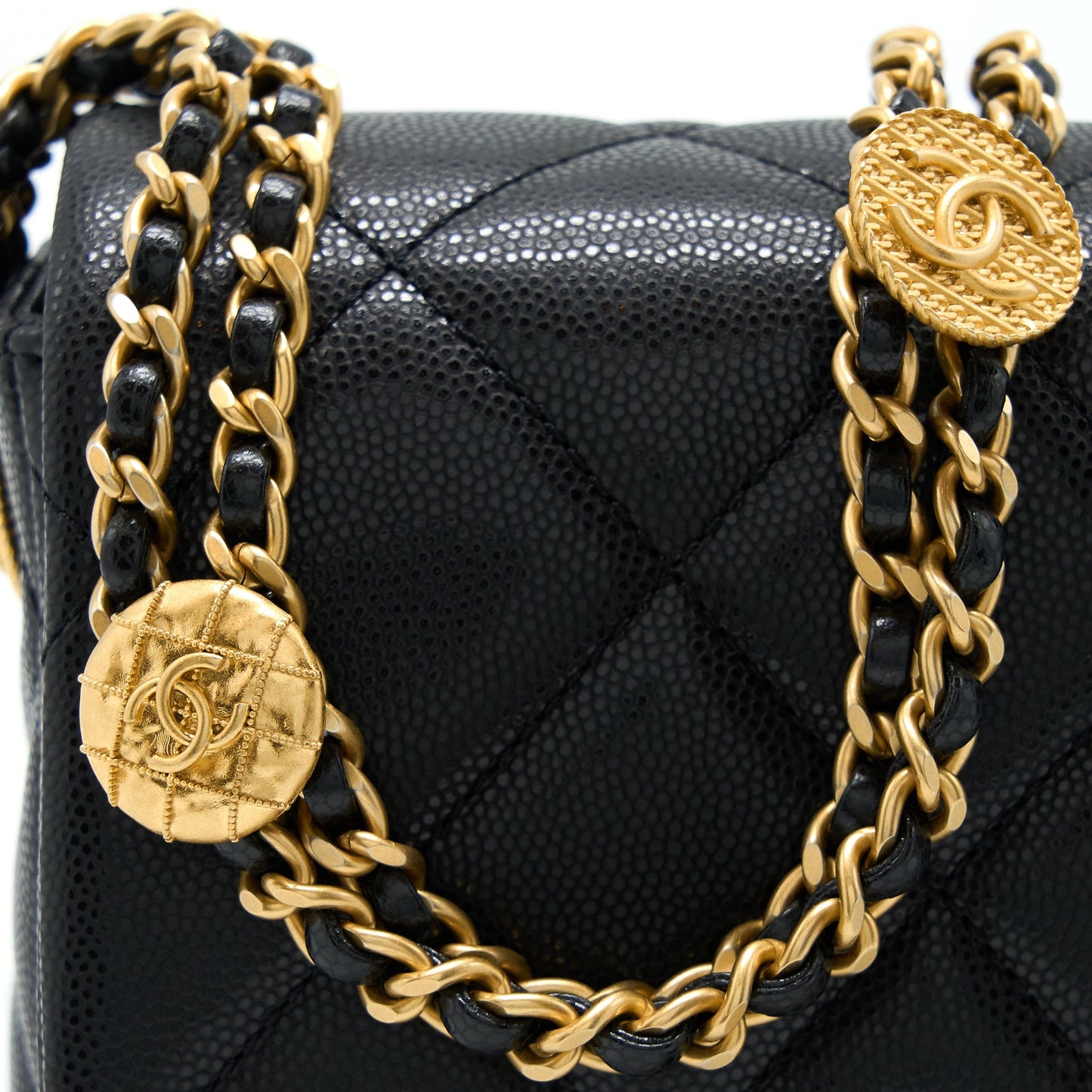 Chanel 22A Small Flap Bag Grained Shiny Calfskin Black Brushed (Microchip)