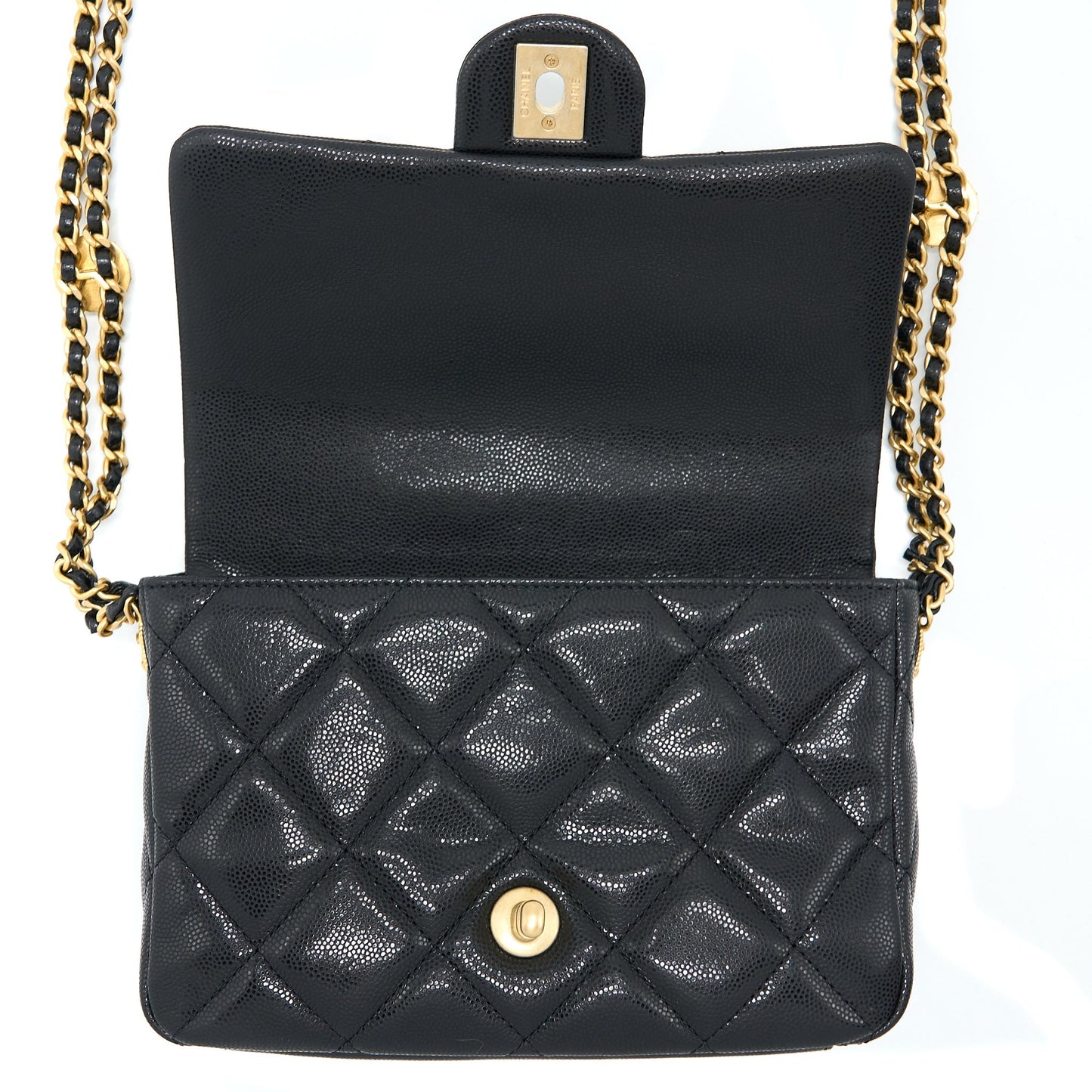 Chanel 22A Small Flap Bag Grained Shiny Calfskin Black Brushed (Microchip)