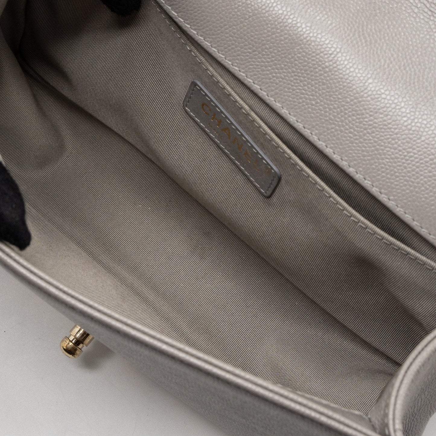 Chanel Medium Boy Bag Caviar Light Grey L