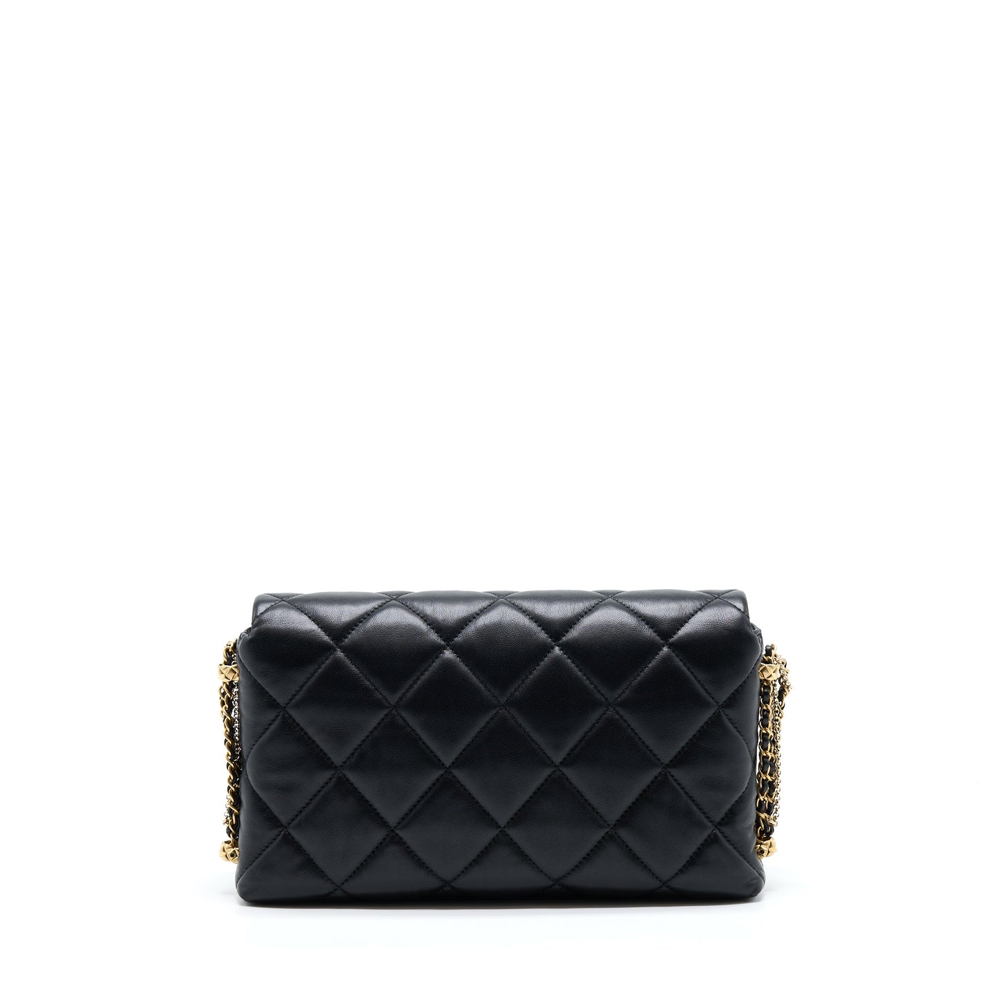 Chanel 21A Quilted Detailed Logo Flap Bag Lambskin Black  (Microchip)