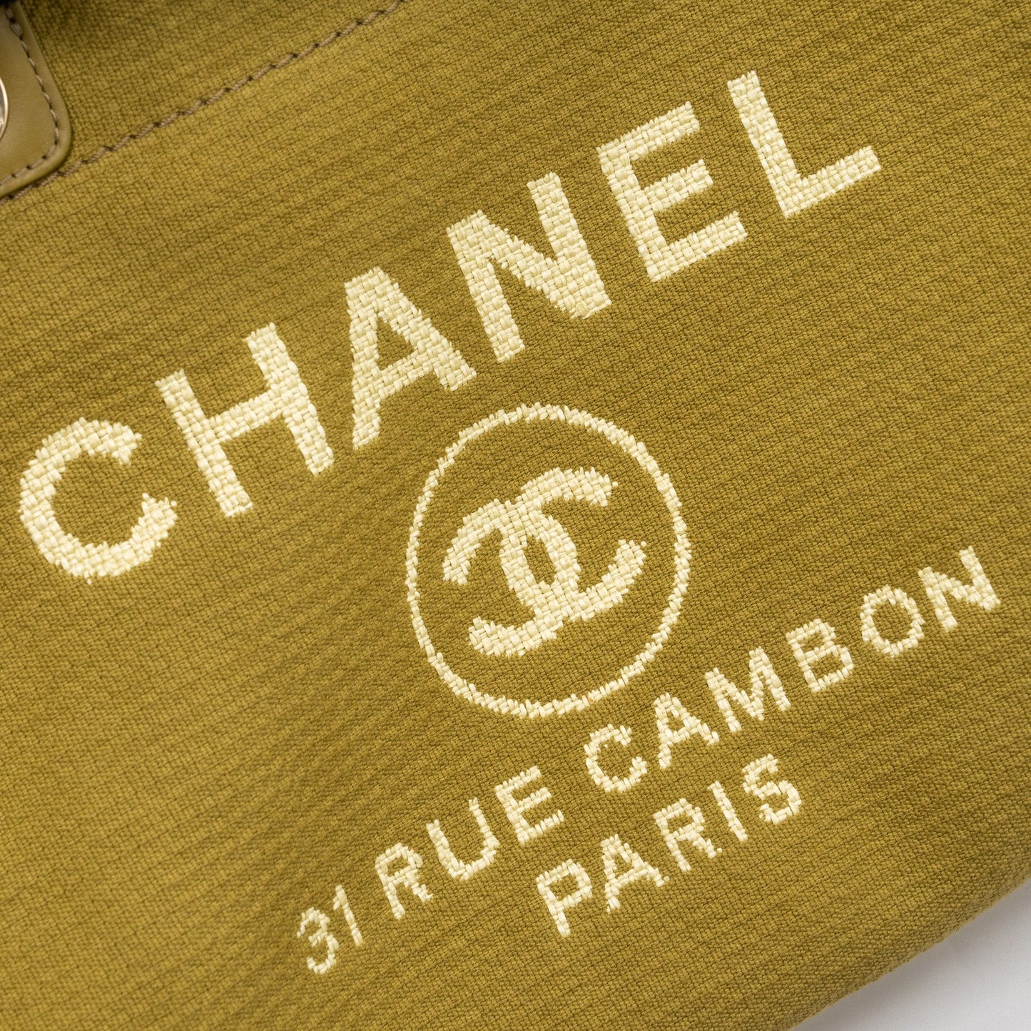 Chanel Deauville Tote Bag Canvas Olive Green L (microchip)