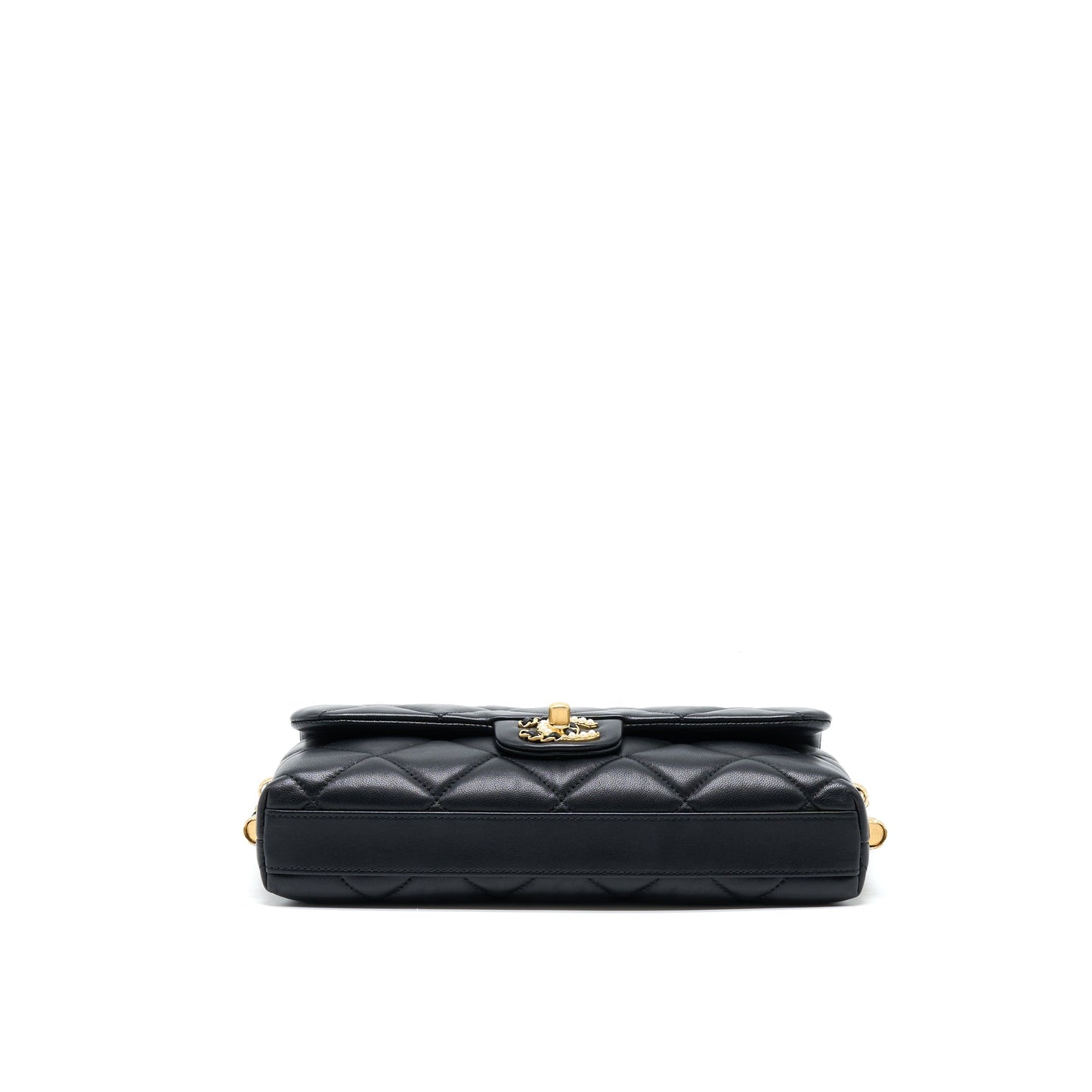 Chanel 21A Quilted Detailed Logo Flap Bag Lambskin Black  (Microchip)