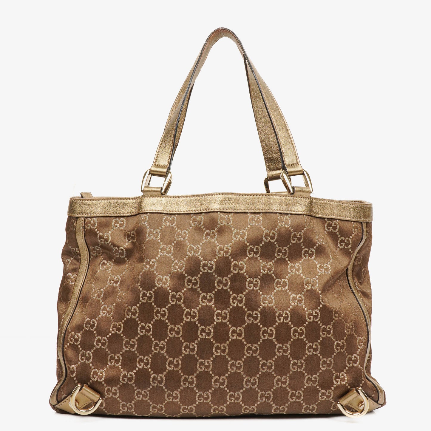 Gucci GG Canvas Satin Brown Abbey D-Ring Tote Bag