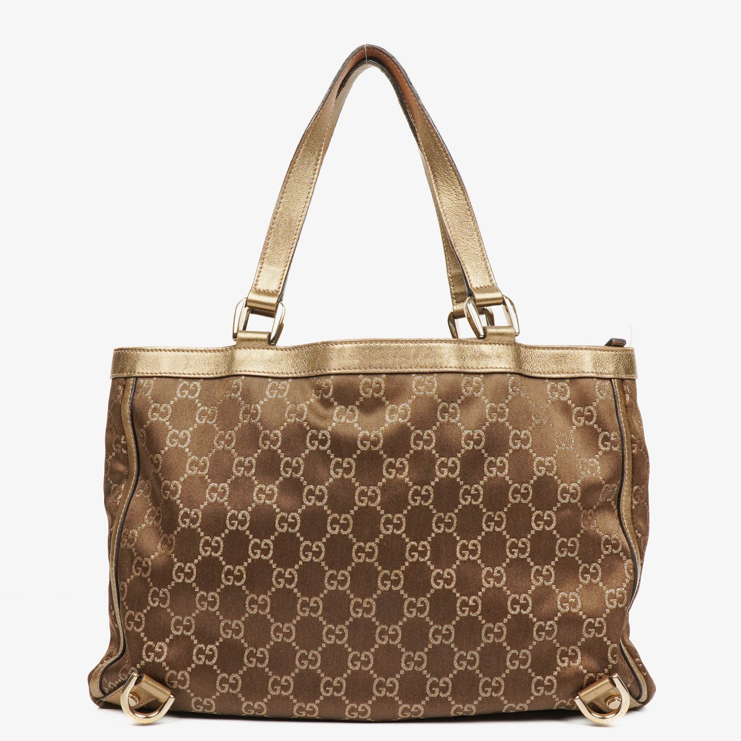 Gucci GG Canvas Satin Brown Abbey D-Ring Tote Bag