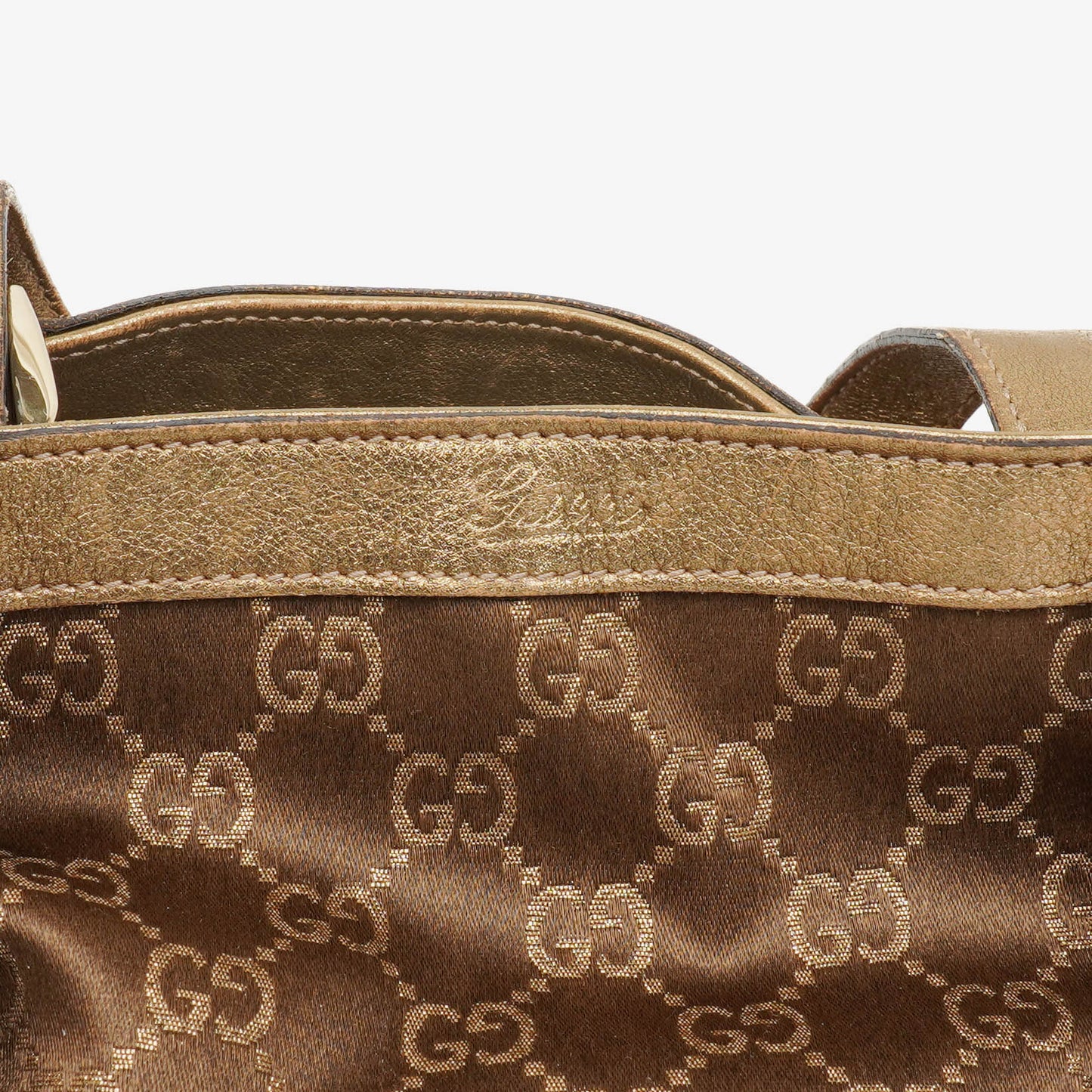 Gucci GG Canvas Satin Brown Abbey D-Ring Tote Bag