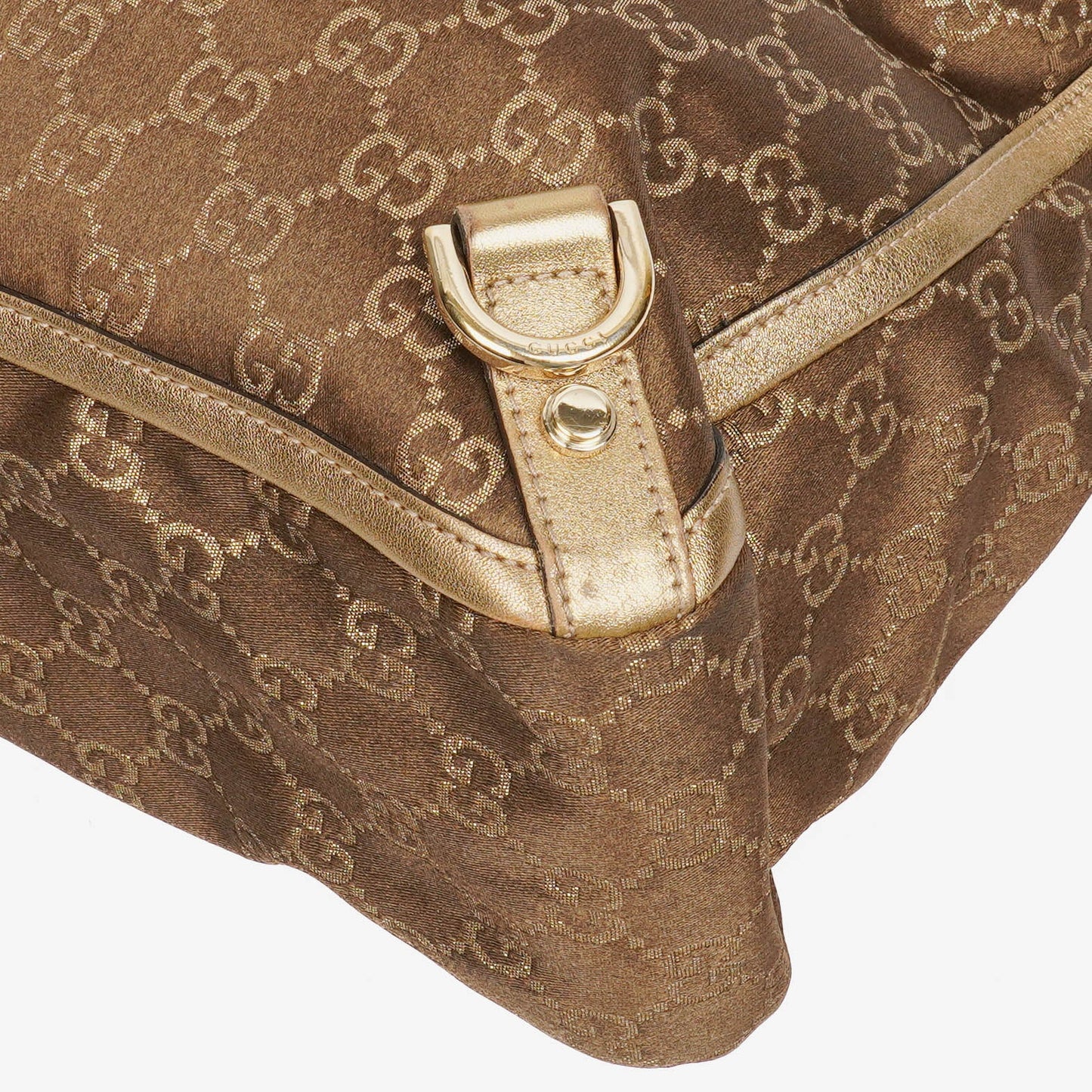 Gucci GG Canvas Satin Brown Abbey D-Ring Tote Bag
