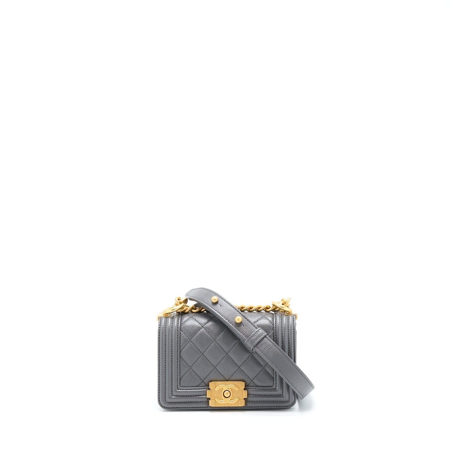 Chanel Mini Boy Bag Caviar Grey Brushed  (Microchip)