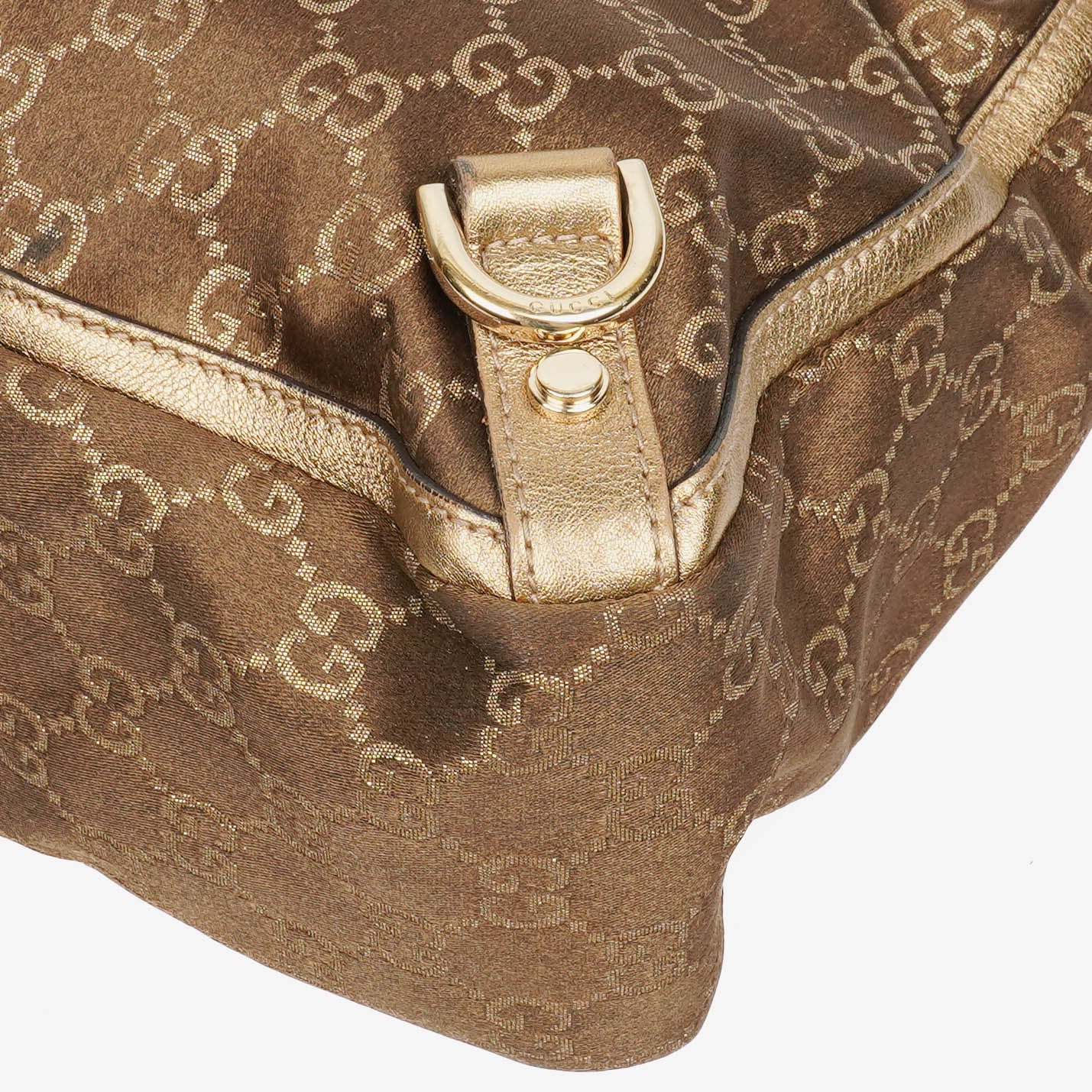 Gucci GG Canvas Satin Brown Abbey D-Ring Tote Bag