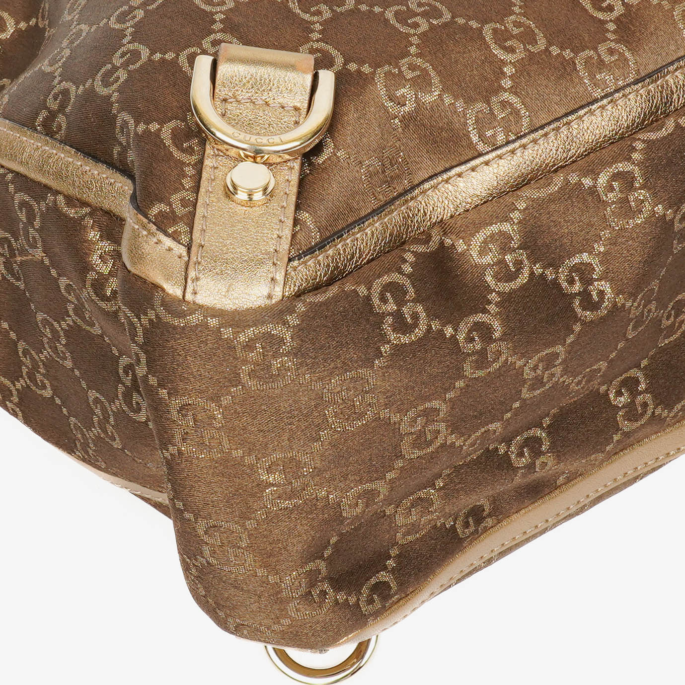 Gucci GG Canvas Satin Brown Abbey D-Ring Tote Bag