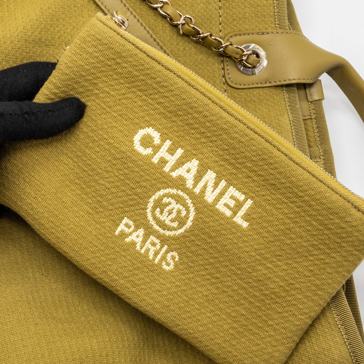 Chanel Deauville Tote Bag Canvas Olive Green L (microchip)