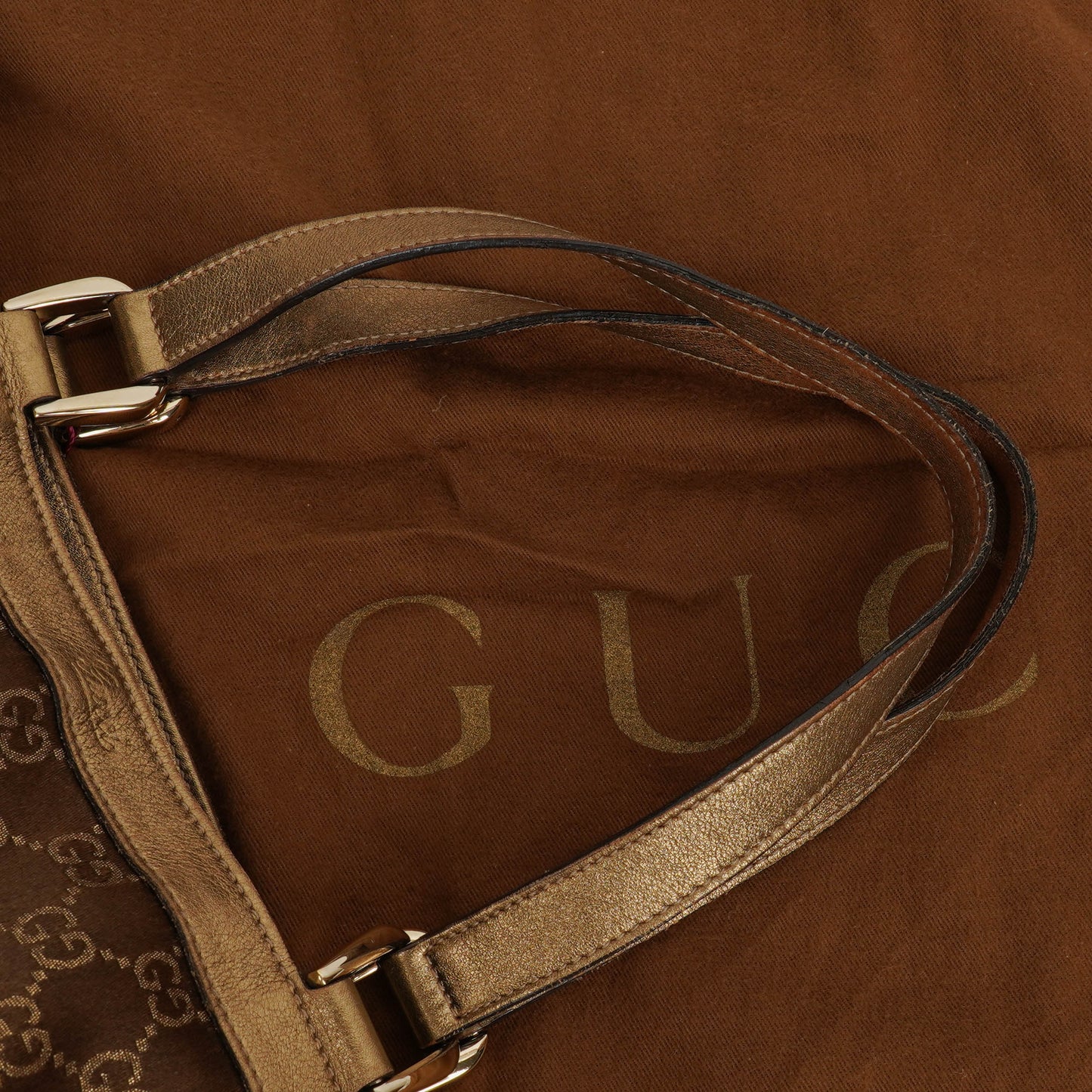 Gucci GG Canvas Satin Brown Abbey D-Ring Tote Bag