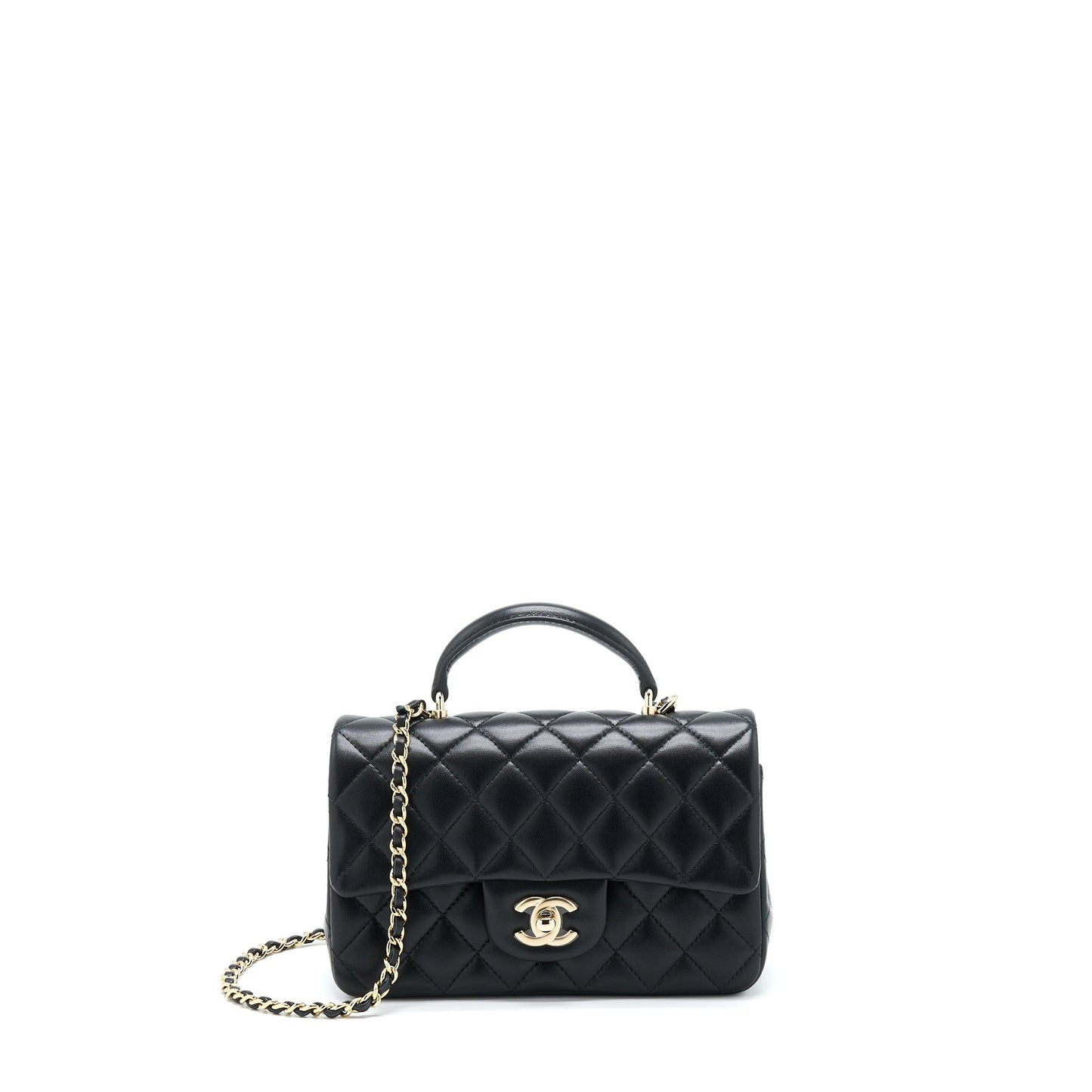 Chanel 22A Top Handle Mini Rectangular Flap Bag Lambskin Black  (Microchip)