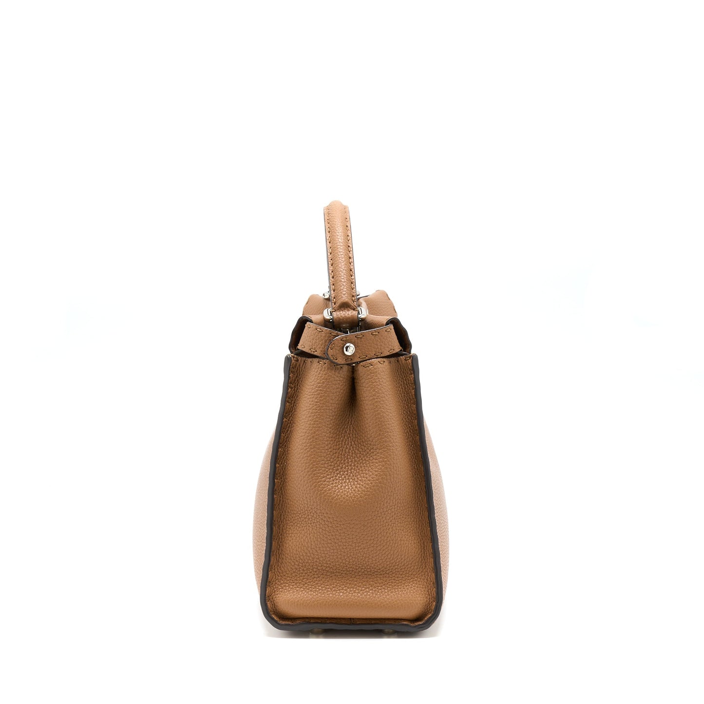 Fendi Medium Peekaboo Tote Purse Grained Calfskin Caramel