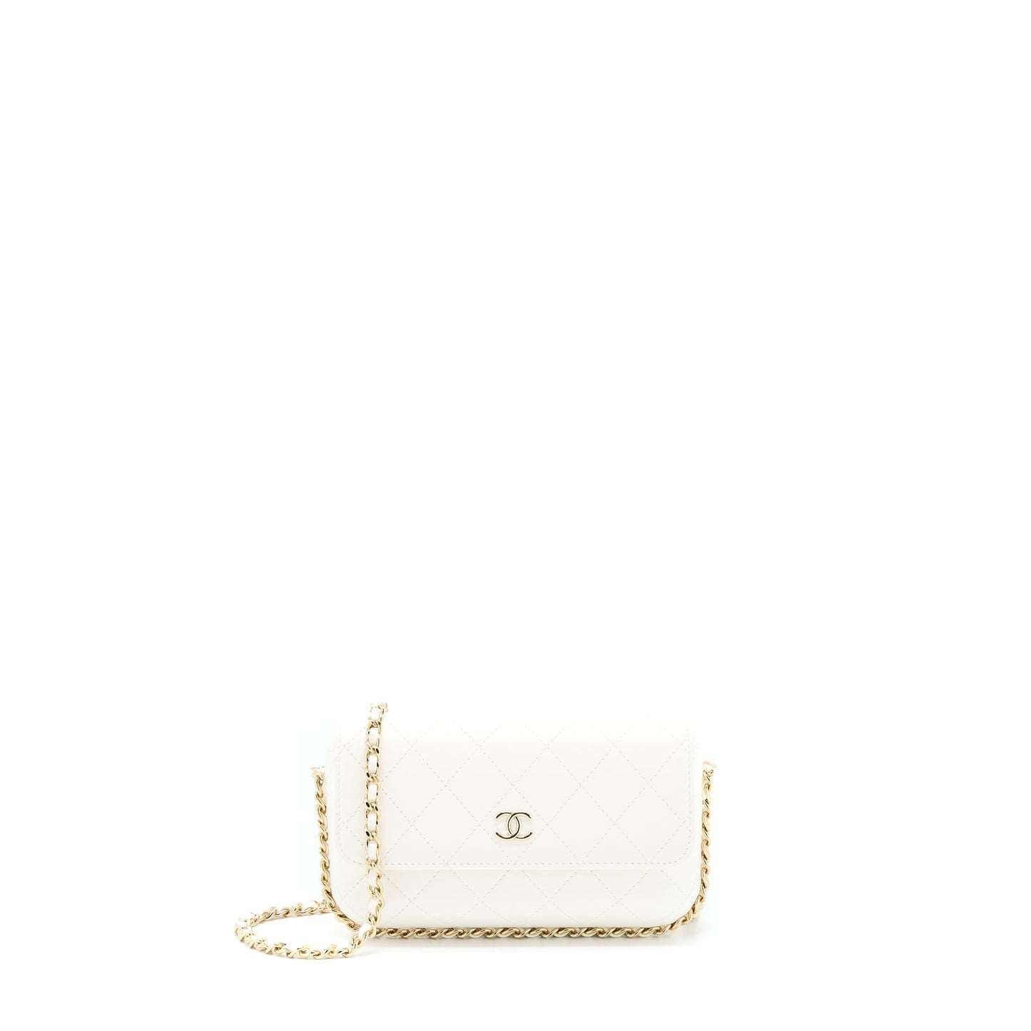 Chanel Rectangular Mini Flap Phone Case Bag Quilted Lambskin White L (Microchip)