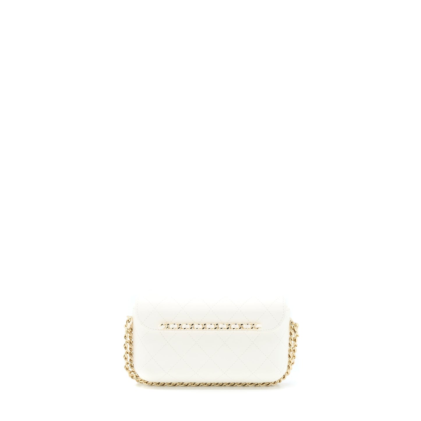 Chanel Rectangular Mini Flap Phone Case Bag Quilted Lambskin White L (Microchip)