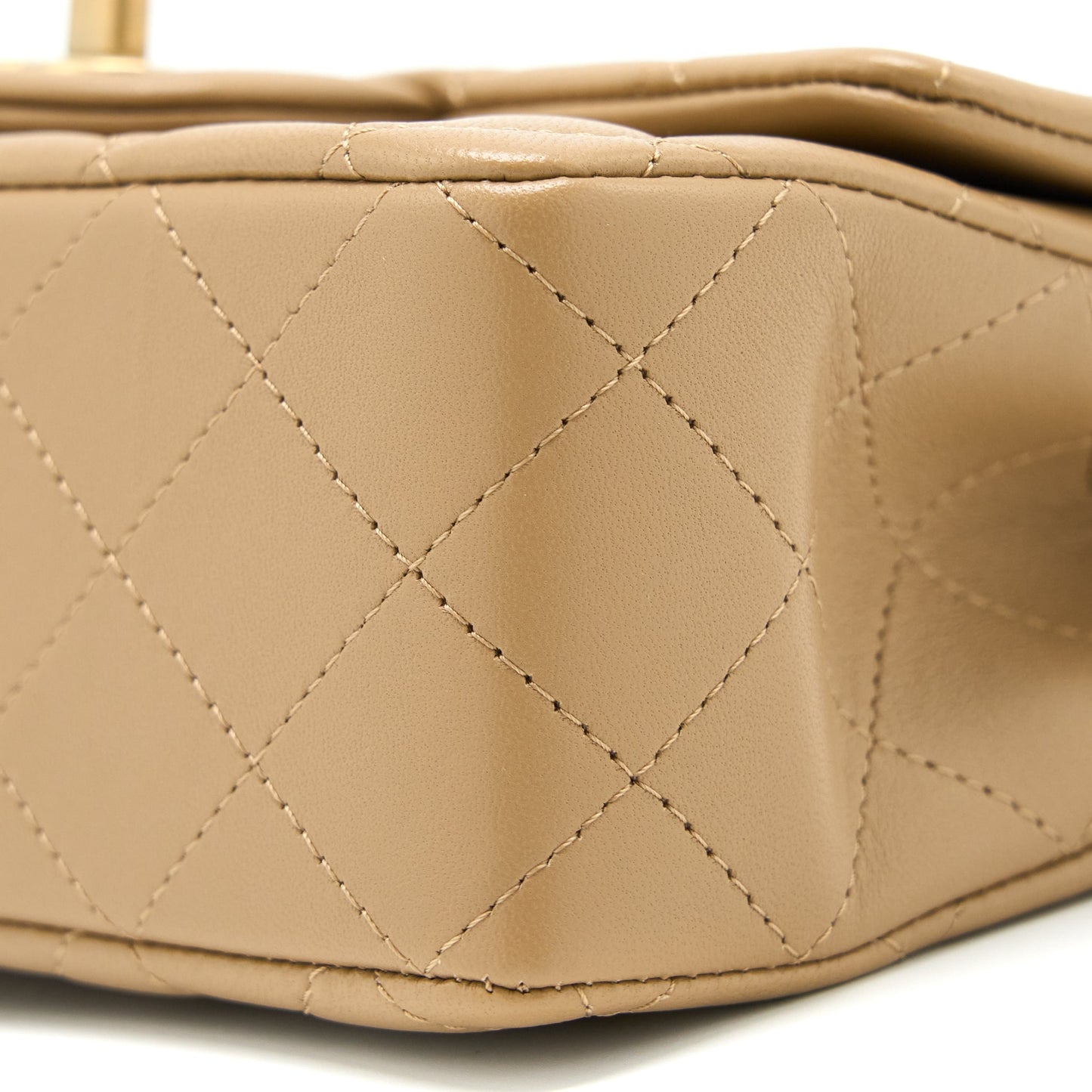 Chanel 22B Detail Top Handle Mini Rectangular Lambskin NJ528 Dark Beige Brushed