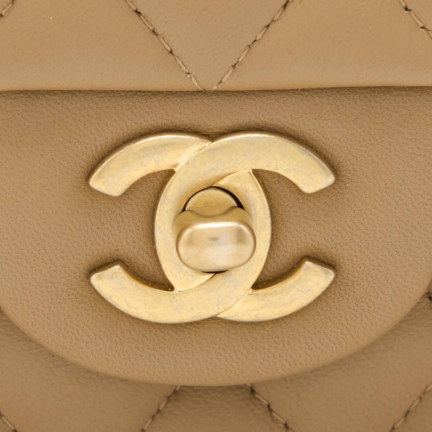 Chanel 22B Detail Top Handle Mini Rectangular Lambskin NJ528 Dark Beige Brushed
