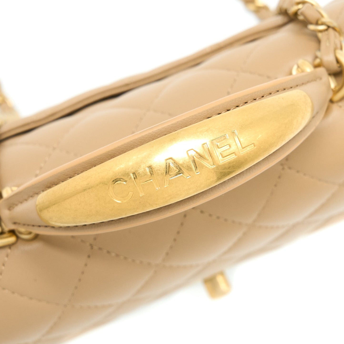 Chanel 22B Detail Top Handle Mini Rectangular Lambskin NJ528 Dark Beige Brushed