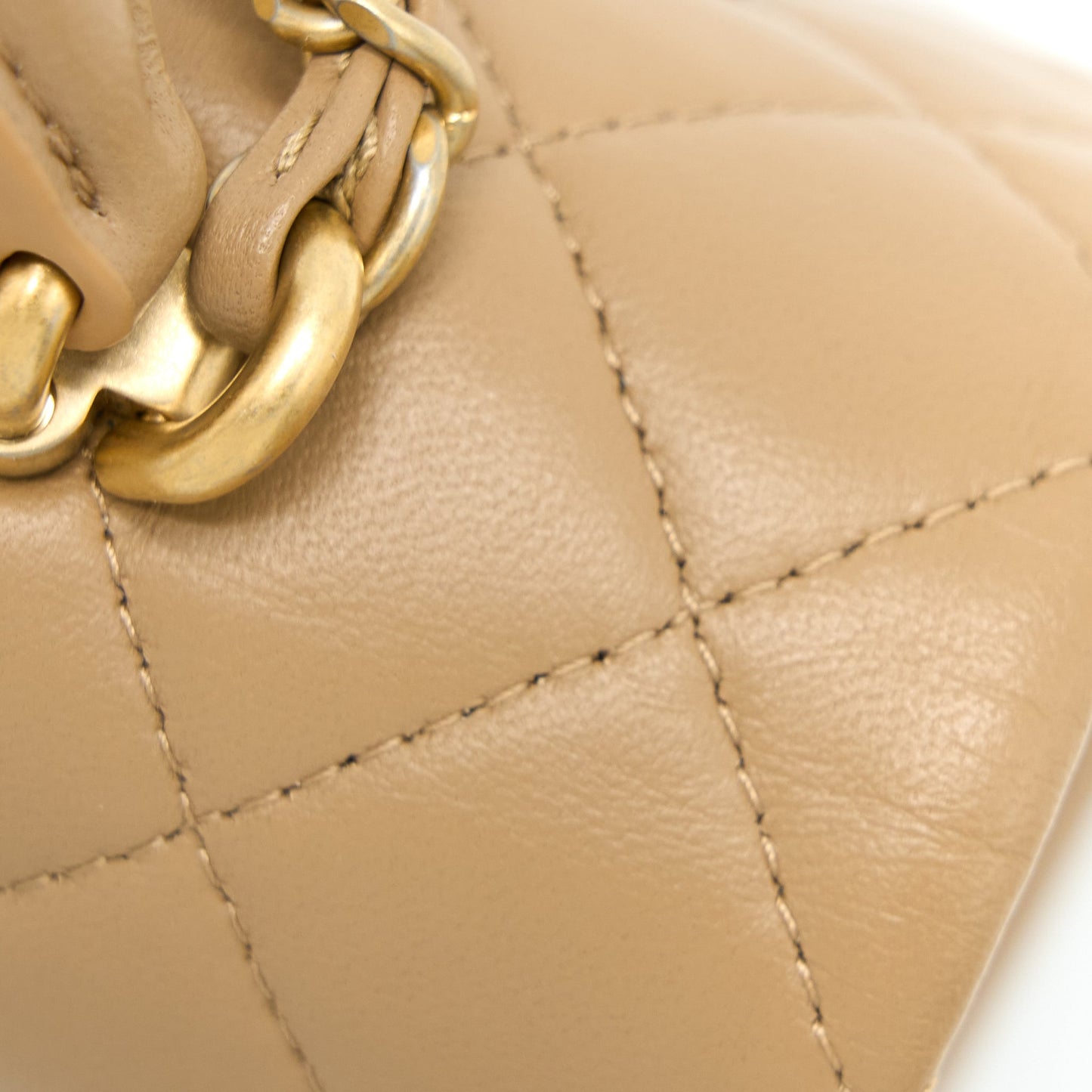 Chanel 22B Detail Top Handle Mini Rectangular Lambskin NJ528 Dark Beige Brushed