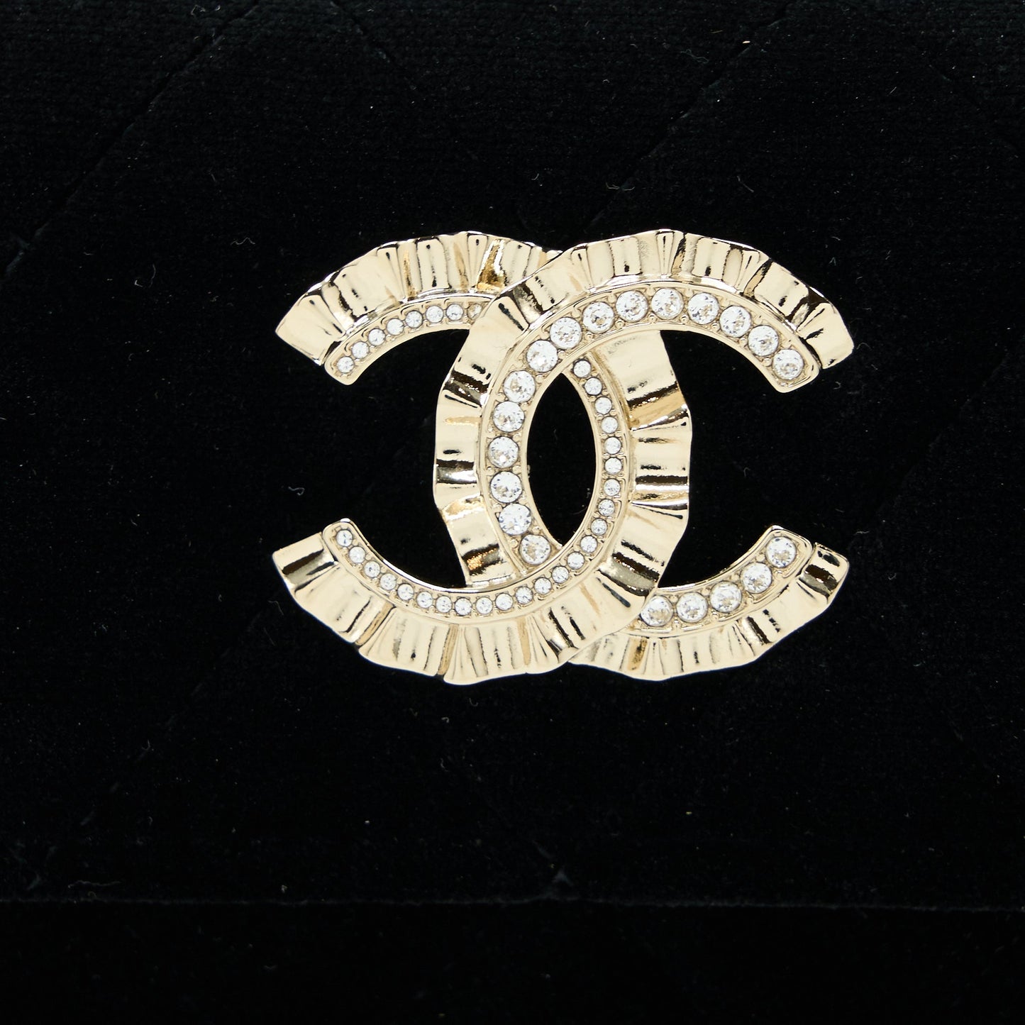 Chanel Flap Card Holder Giant CC Logo Velvet Black L
