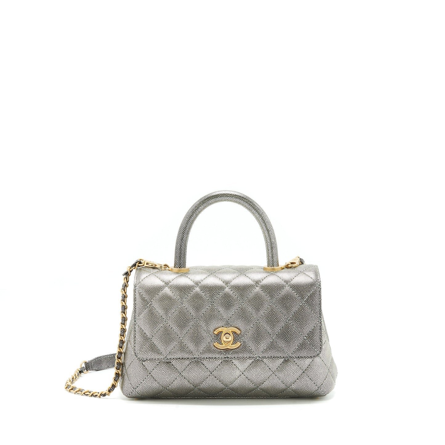 Chanel small coco handle 24cm Caviar Metallic Silver