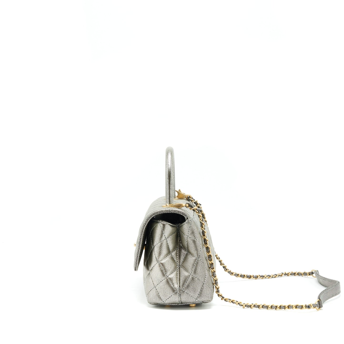 Chanel small coco handle 24cm Caviar Metallic Silver
