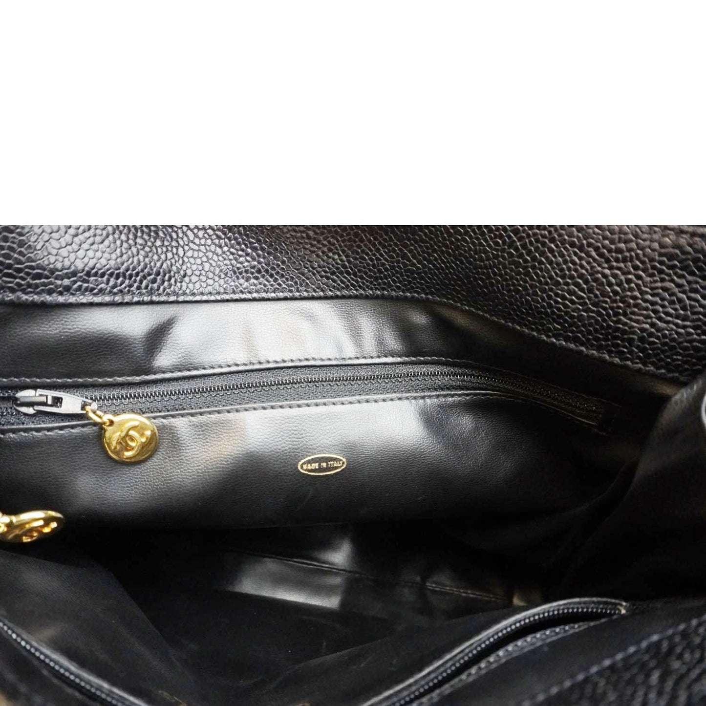 CHANEL  Timeless CC Caviar Leather Chain Shoulder Strap Black