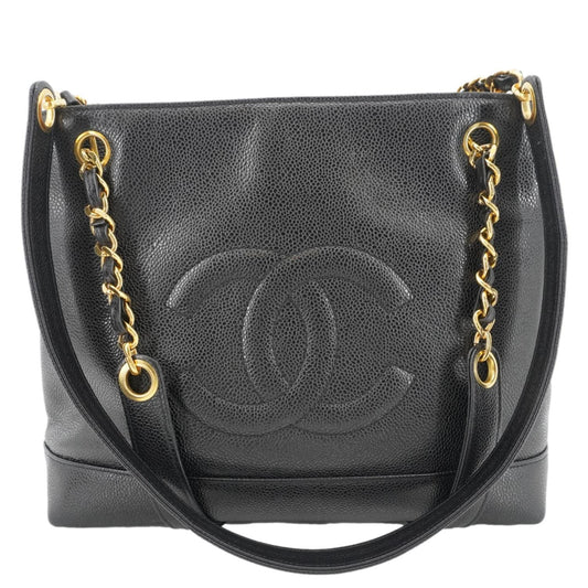 CHANEL  Timeless CC Caviar Leather Chain Shoulder Strap Black