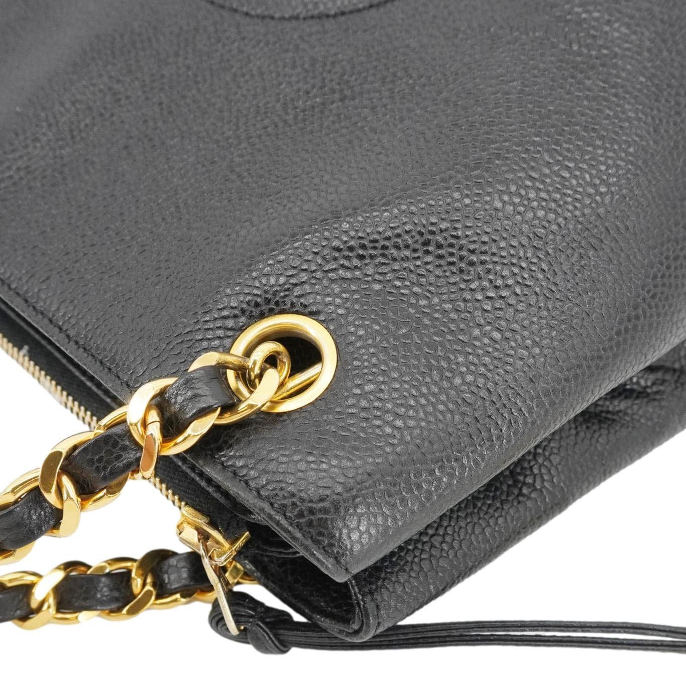 CHANEL  Timeless CC Caviar Leather Chain Shoulder Strap Black