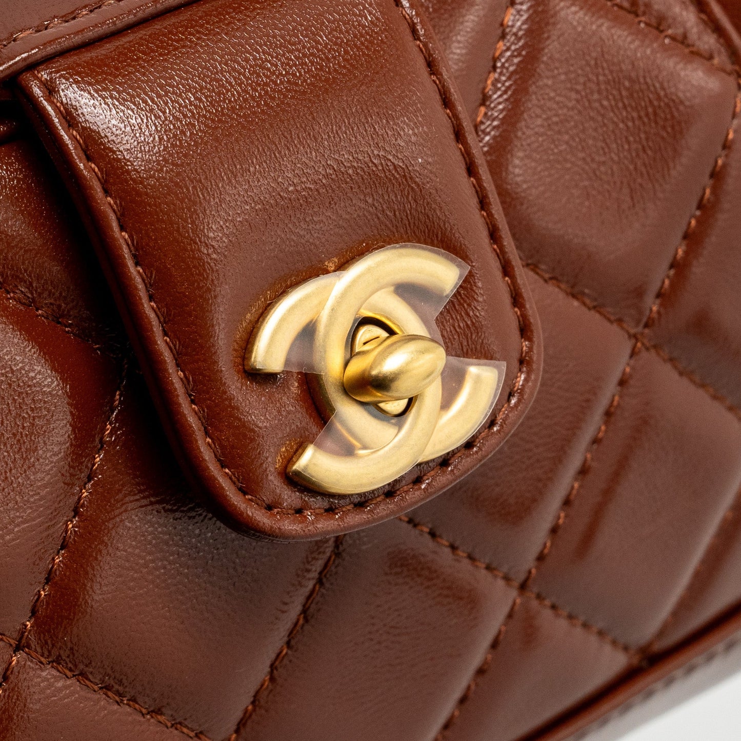 Chanel 24a Small Top Handle Doctor Bag Quilted Shiny Lambskin Caramel (microchip)