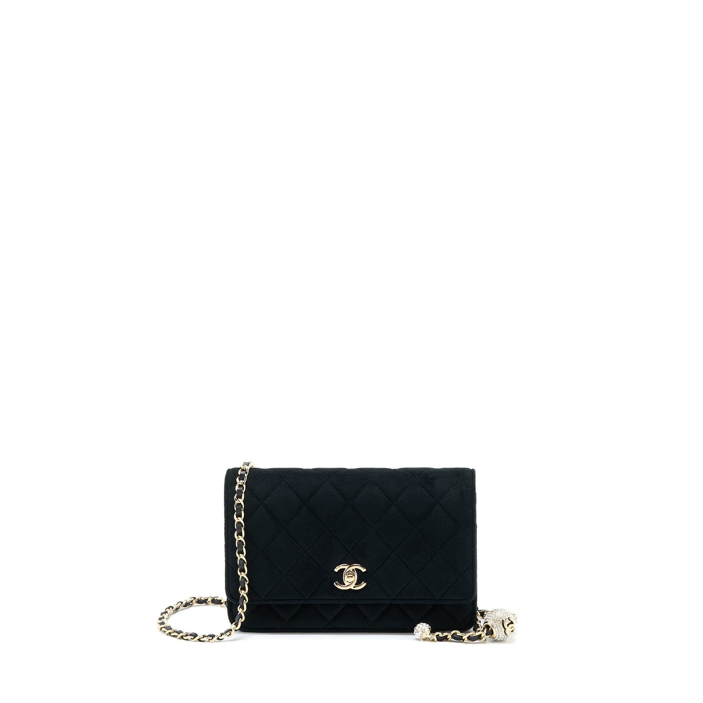 Chanel Velvet Pearl Crush Wallet On Chain Black L