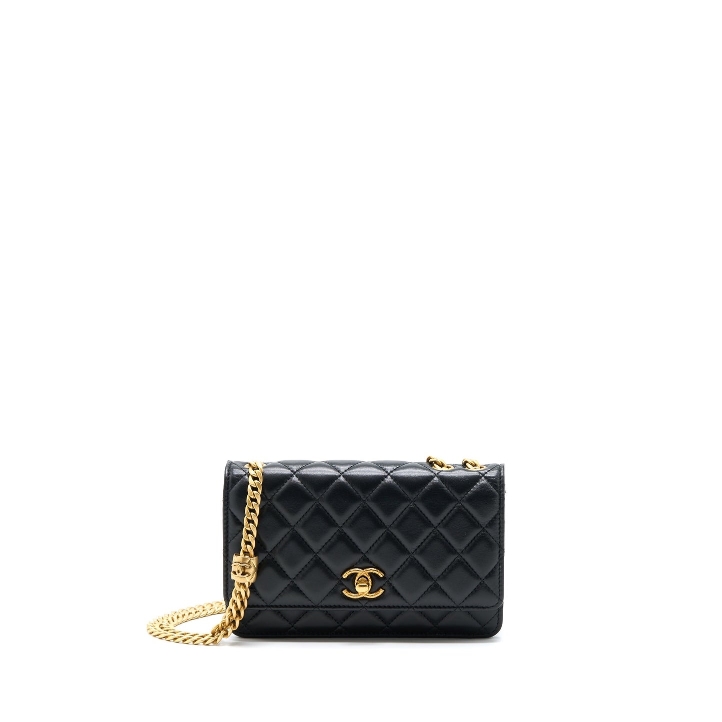 Chanel 22K Gold Pillar Wallet On Chain Lambskin Black
