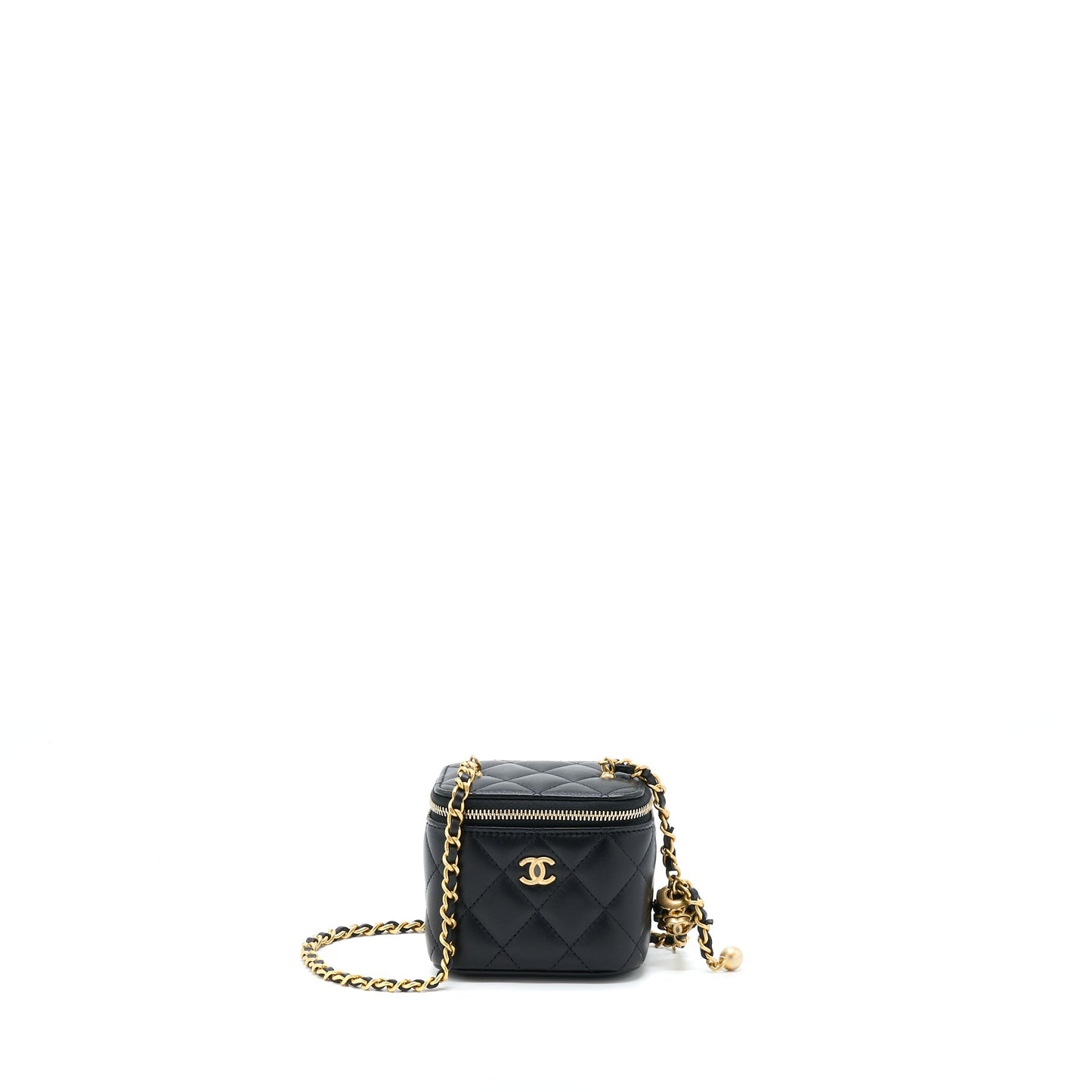 Chanel 22S Pearl Crush Mini Vanity With Chain Lambskin Black