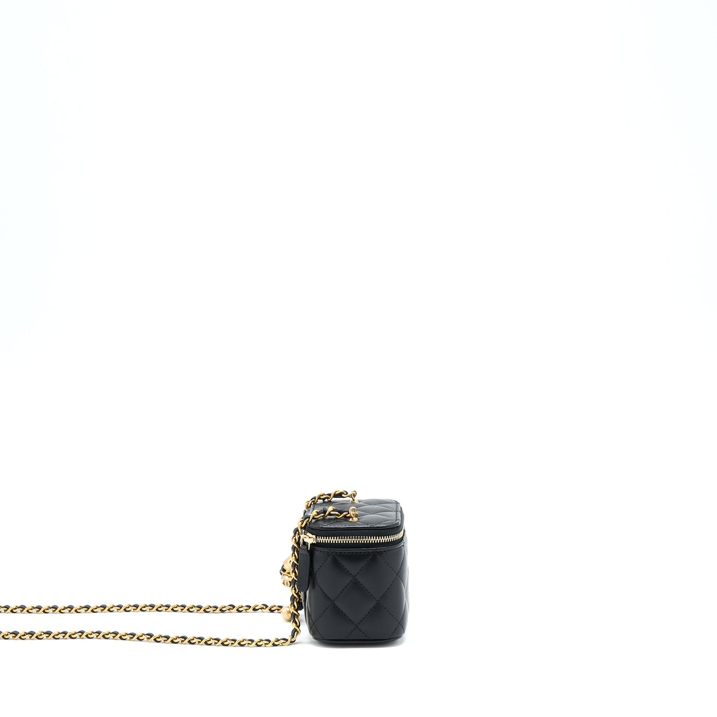 Chanel 22S Pearl Crush Mini Vanity With Chain Lambskin Black