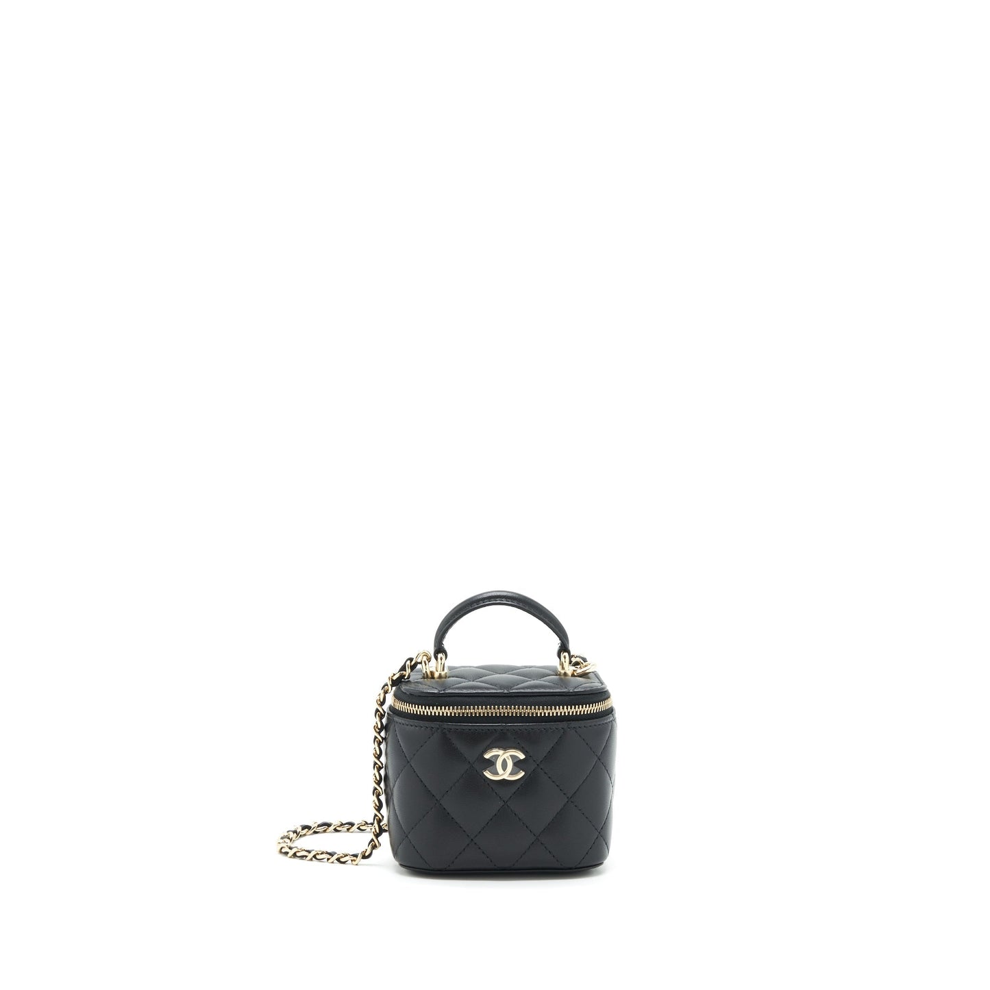Chanel 22P Top Handle Mini Vanity With Chain With Mirror Inside Lambskin Black L