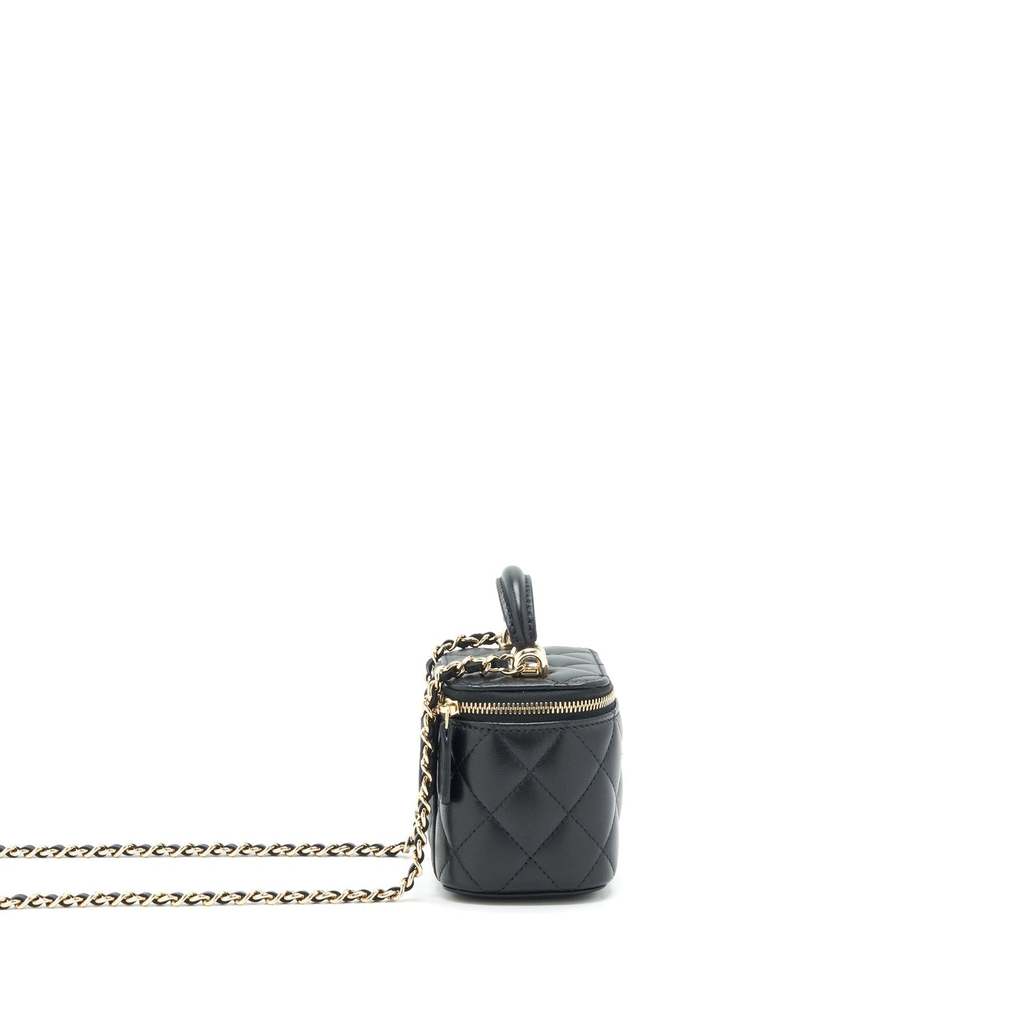 Chanel 22P Top Handle Mini Vanity With Chain With Mirror Inside Lambskin Black L