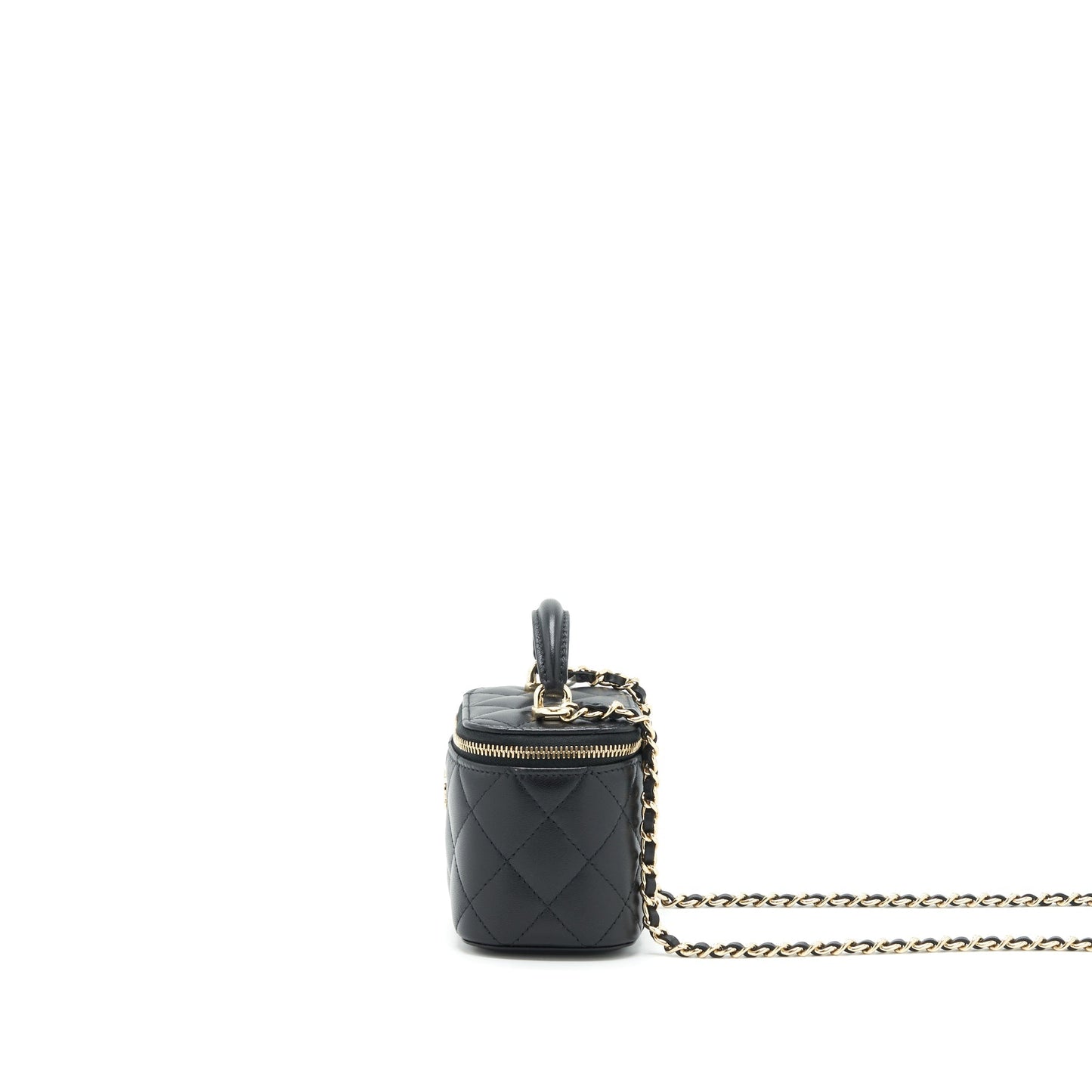 Chanel 22P Top Handle Mini Vanity With Chain With Mirror Inside Lambskin Black L