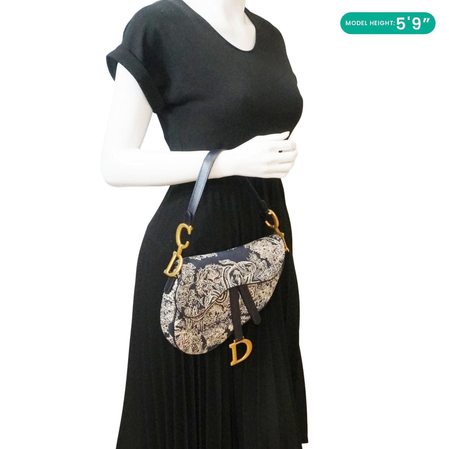 CHRISTIAN DIOR Saddle Reverse Embroidered Toile Hobo Bag Blue