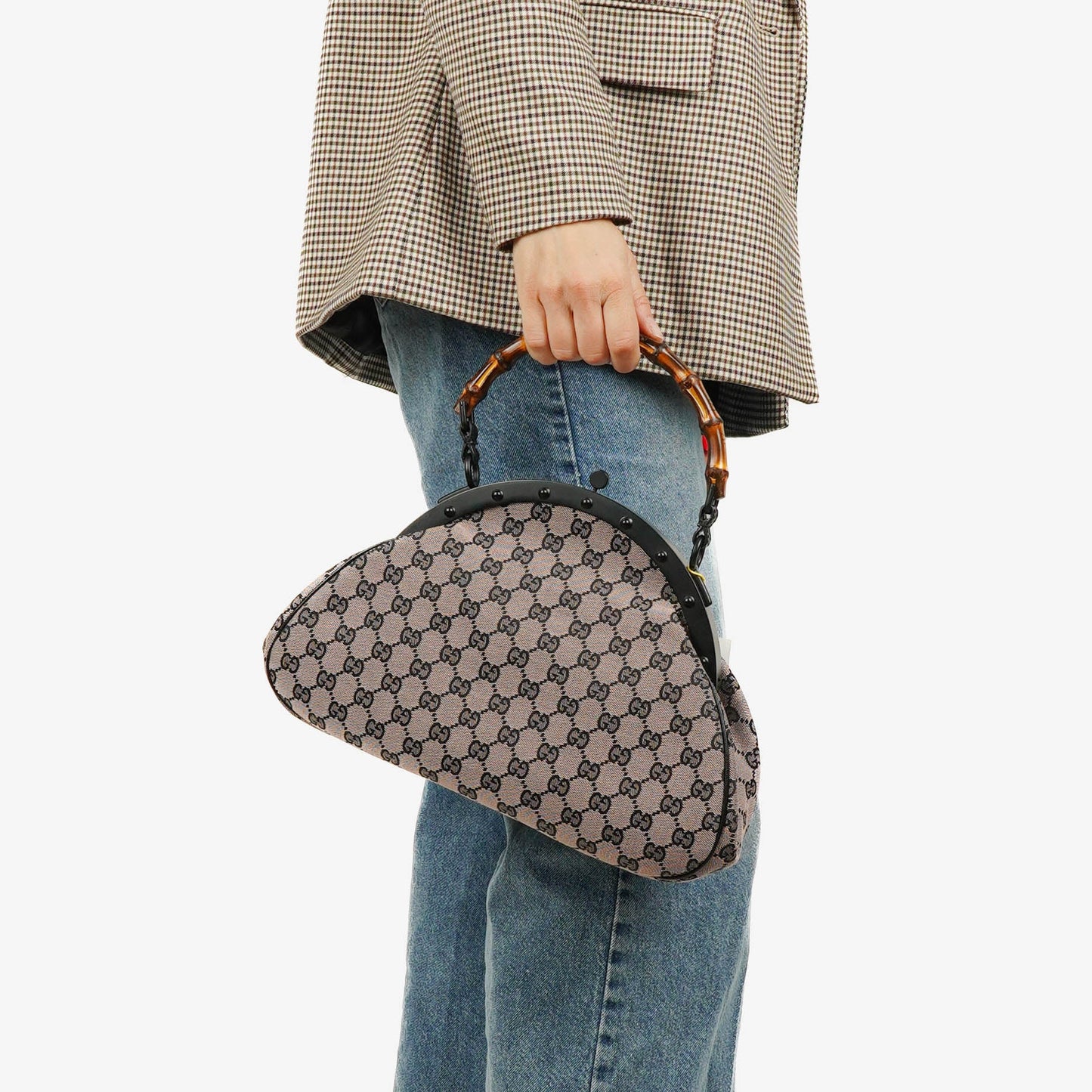 Gucci Bambbo Top Handle Frame GG Canvas Bag
